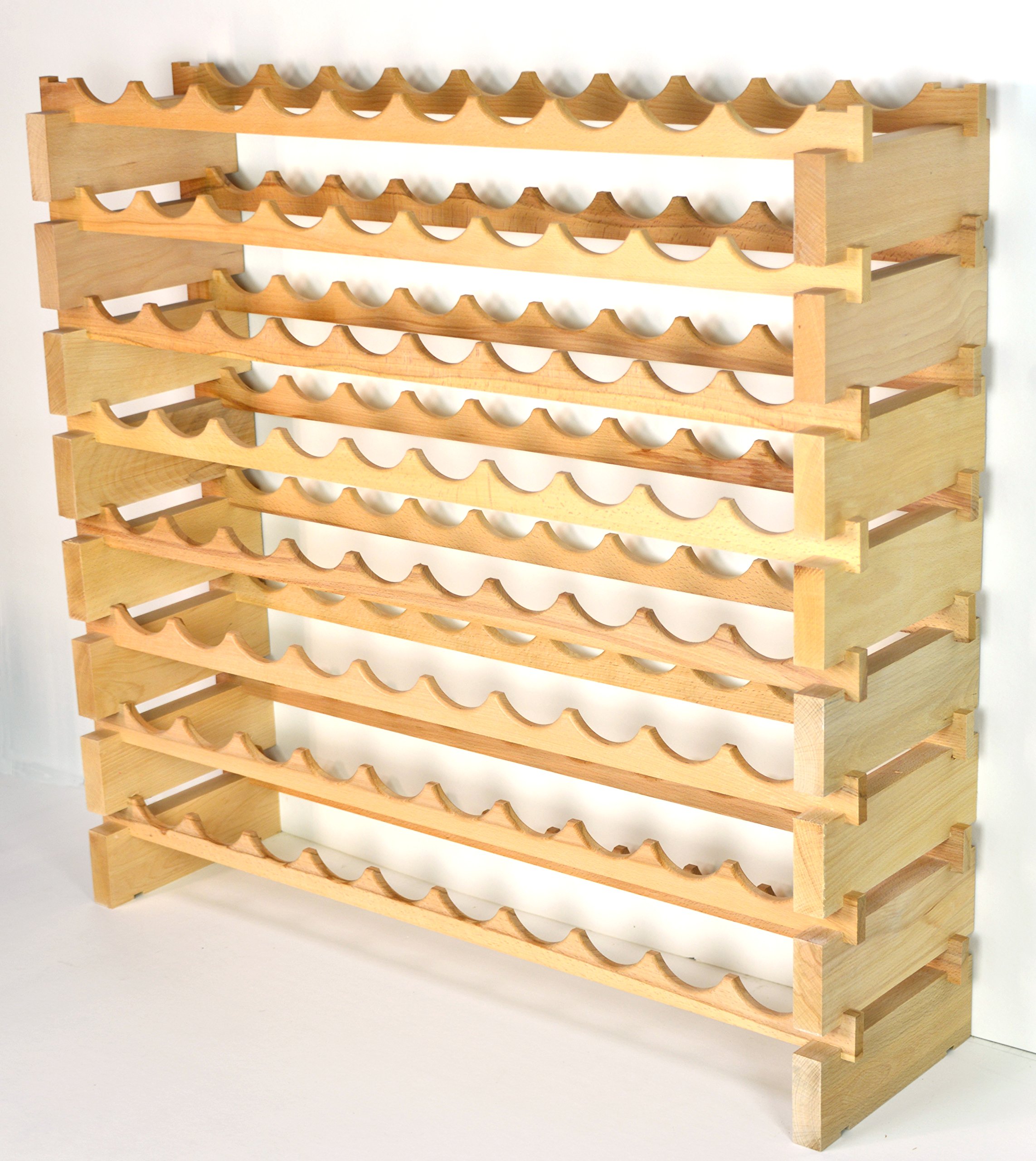 Modular Wine Rack for 40-120 Bottles - Premium Beechwood Storage with 10 Bottles Across & 12 Rows - Newest Improved Model (80 Bottle Capacity - 8 Rows) - Perfect for Home Cellars, Wine Bars & Restaurants