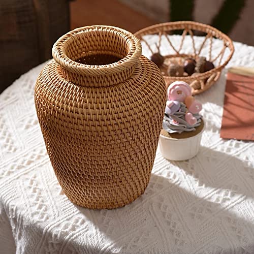 Handwoven Rattan Vase - Boho Chic Home Decor for Plants & Flowers | Perfect for Tabletop Display, Living Room Decor, and Indoor Gardening Accessories