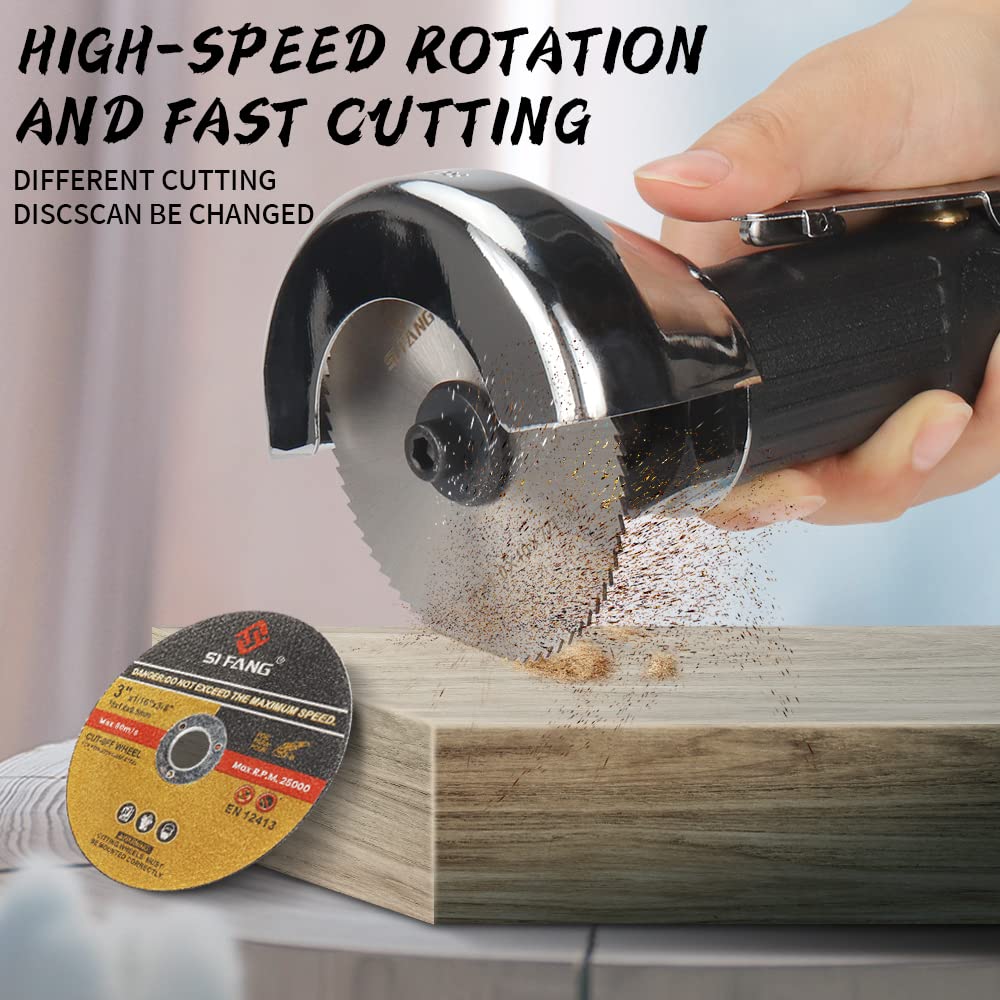 SI FANG 3 Inch Air Cut Off Tool Kit with 5Pcs Grinding Wheels & HSS Saw Blade - 20000RPM Pneumatic Metal Cutter for Sheet Metal, DIY Projects & Auto Repair