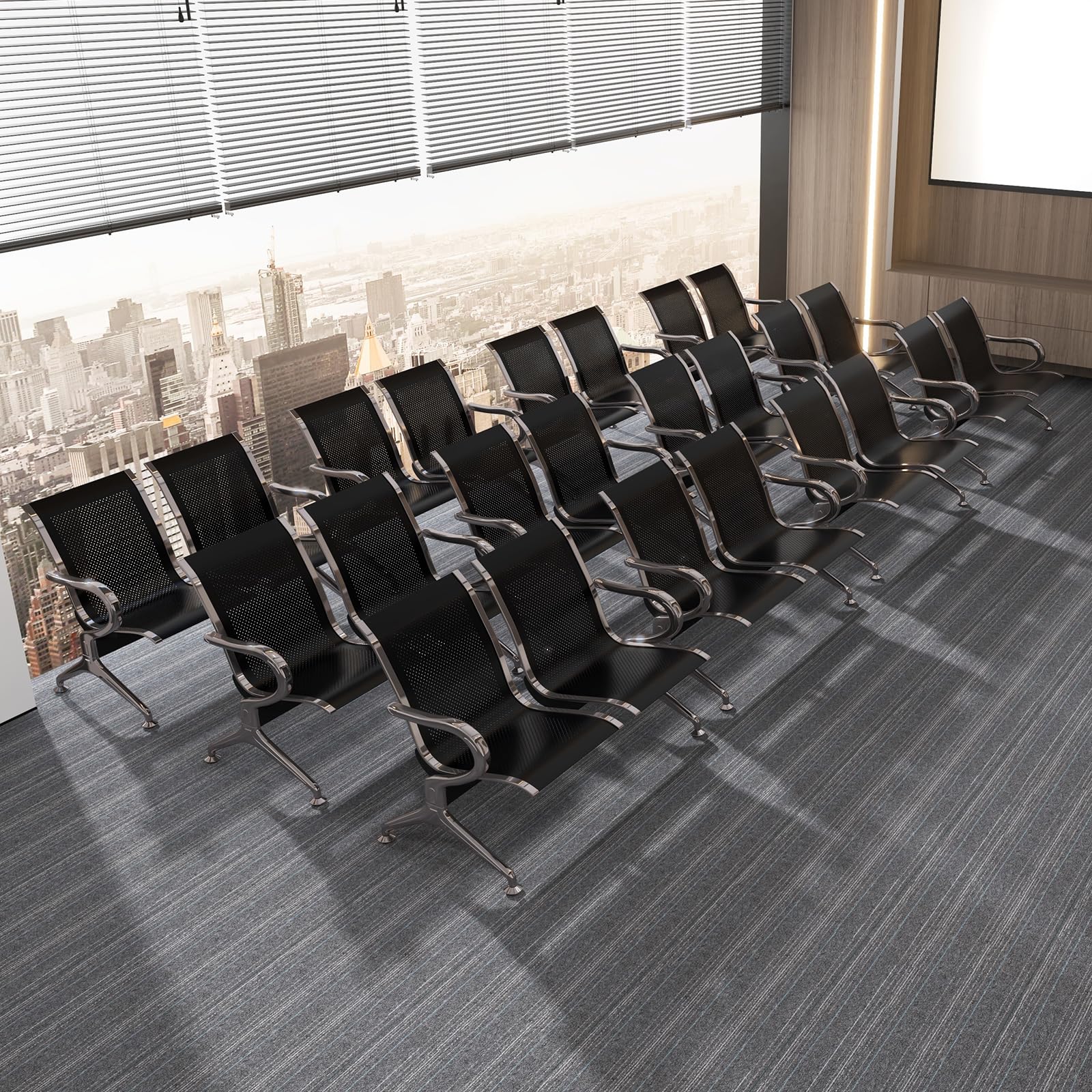 Kinfant 5-Seat Waiting Room Sofa Set - Office Reception Chairs with Armrests for Airport, Hospital, Bank & Lobby - Breathable Mesh Back & Durable Frame (Black) - Perfect for Commercial Spaces & Public Areas