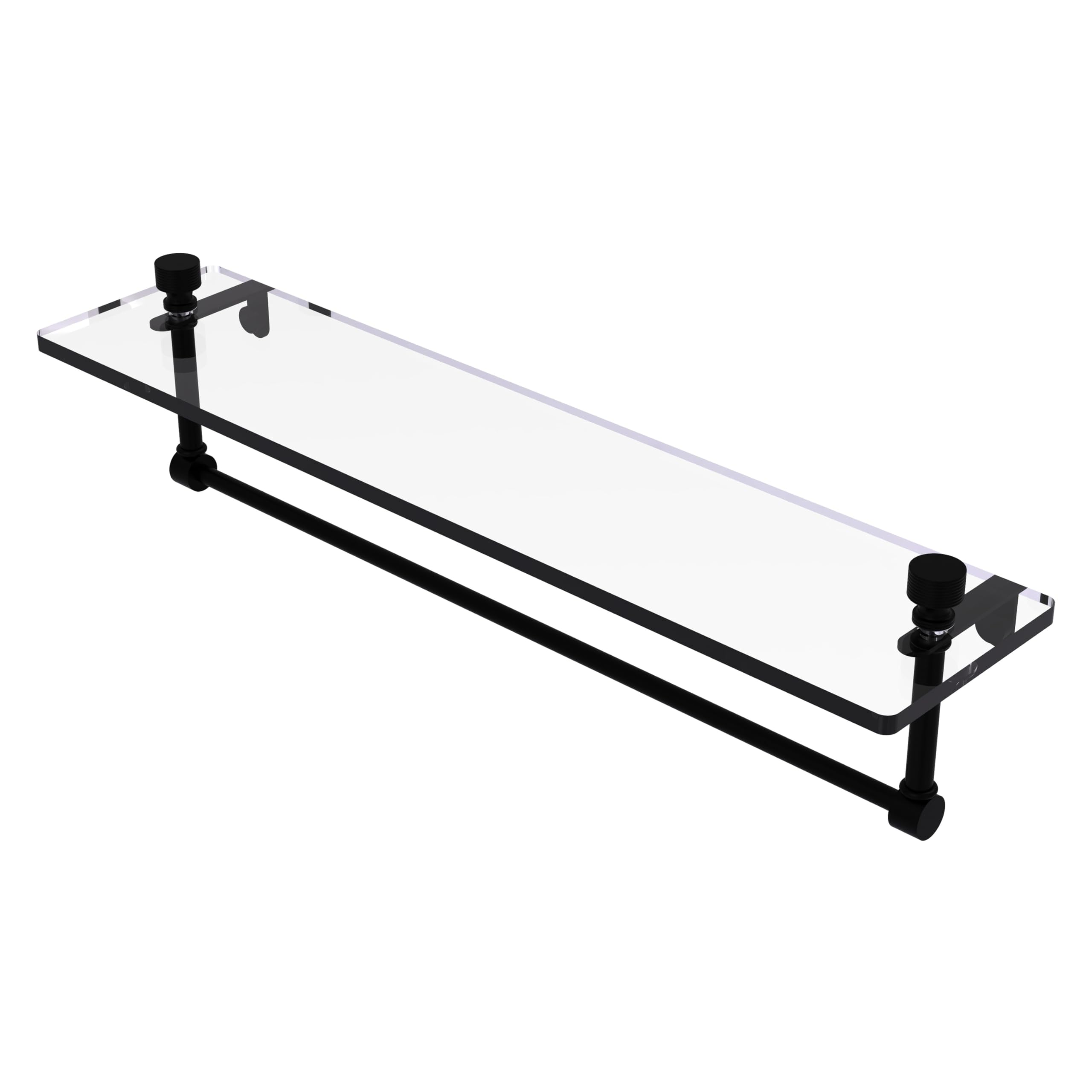 Allied Brass FT-1/22TB-BKM Foxtrot 22 Inch Glass Bathroom Vanity Shelf with Integrated Towel Bar - Matte Black Finish for Modern Bathroom Organization & Storage