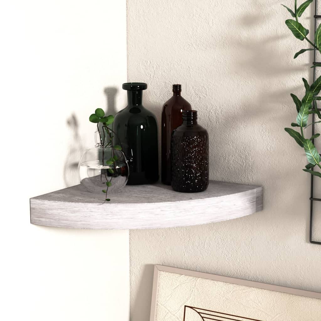 Concrete Gray Floating Corner Shelves 9.8x9.8x1.4 Inch - Wall Mounted MDF Display & Storage Shelves for Kitchen, Bathroom, Living Room - Perfect for Organizing Spices, Decor & Small Items
