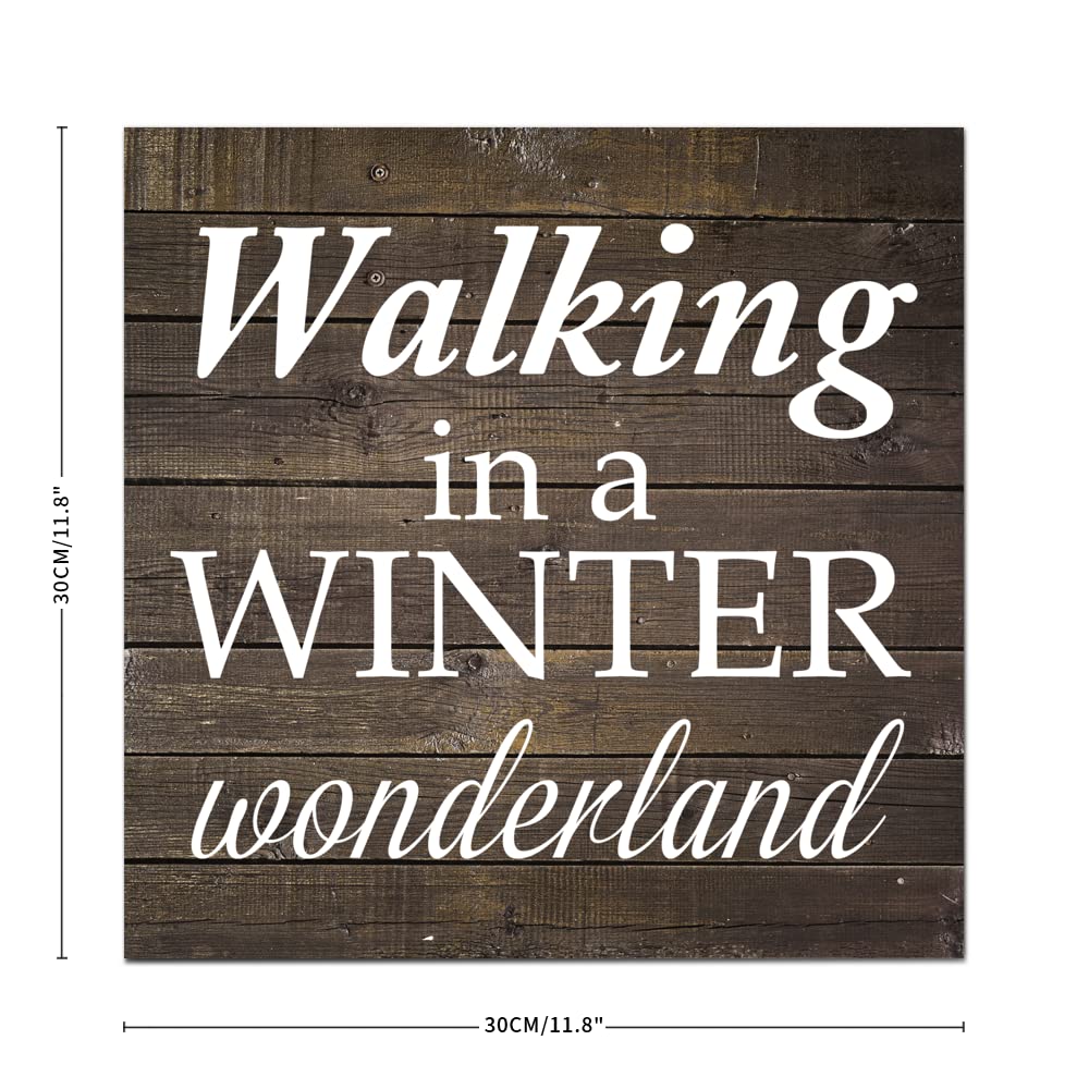 Vinisong Winter Wonderland Wood Wall Art - Rustic Farmhouse Hanging Sign for Home Decor, 11.8x11.8 Inch Unframed Wood Plaque - Perfect for Living Room, Bedroom & Holiday Decoration