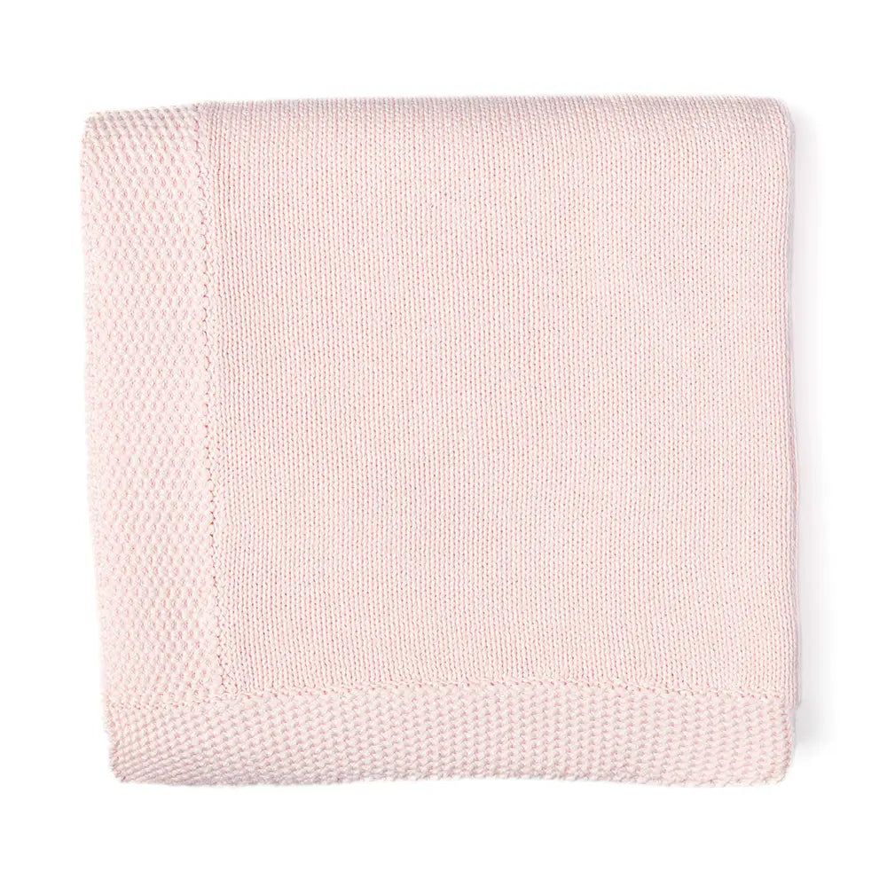 Soft Pink Baby Mode Knit Blanket with Border - Cozy & Breathable Nursery Blanket for Newborns, Infants & Toddlers - Perfect for Swaddling, Stroller, Crib & Snuggling
