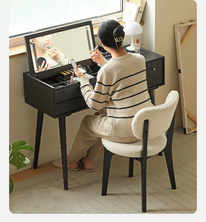 Premium Oak Solid Wood Makeup Stool with Soft Lamb Velvet Upholstery - Perfect for Vanity, Dressing Table & Bedroom Decor