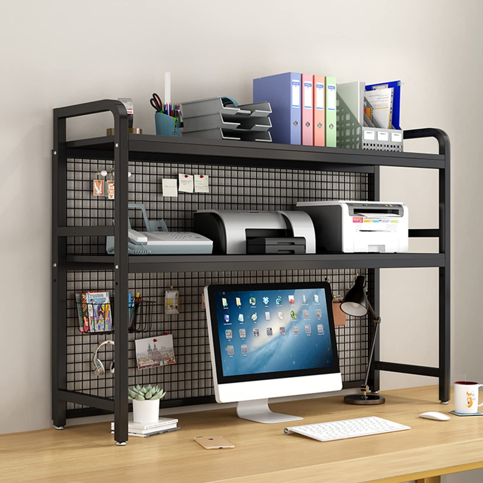 FPIGSHS Adjustable Bookshelf Organizer - 135cm Desktop Bookcase & Printer Stand with Open Storage for Office Supplies | Modern Home Decor Shelf for Computer Desk | Perfect for Office Organization & Living Room Display