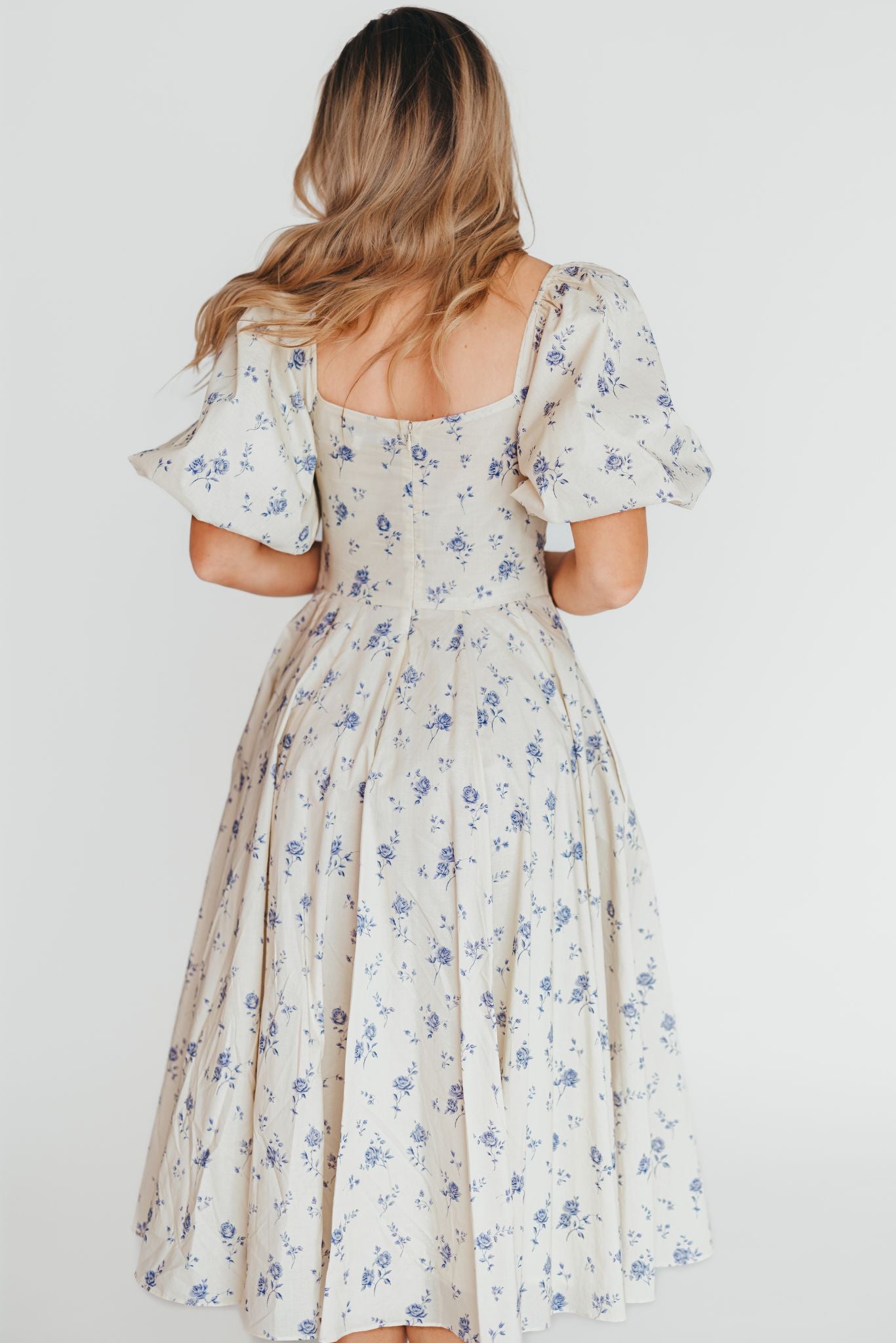 Olivia 100% Cotton Floral Printed Midi Dress in Ivory - Elegant Summer Dress for Women, Perfect for Beach Vacations, Garden Parties & Date Nights