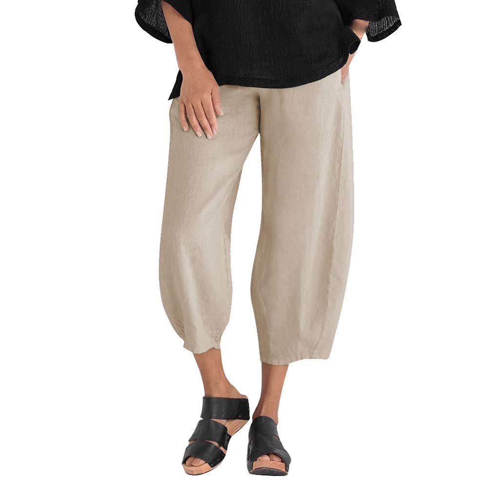 Kingspinner Women's Summer Capri Pants - Cotton Linen Harem Sweatpants for Lounge, Yoga & Casual Wear | Comfortable Stretchy Womens Lounge Pants for Home, Travel & Workout