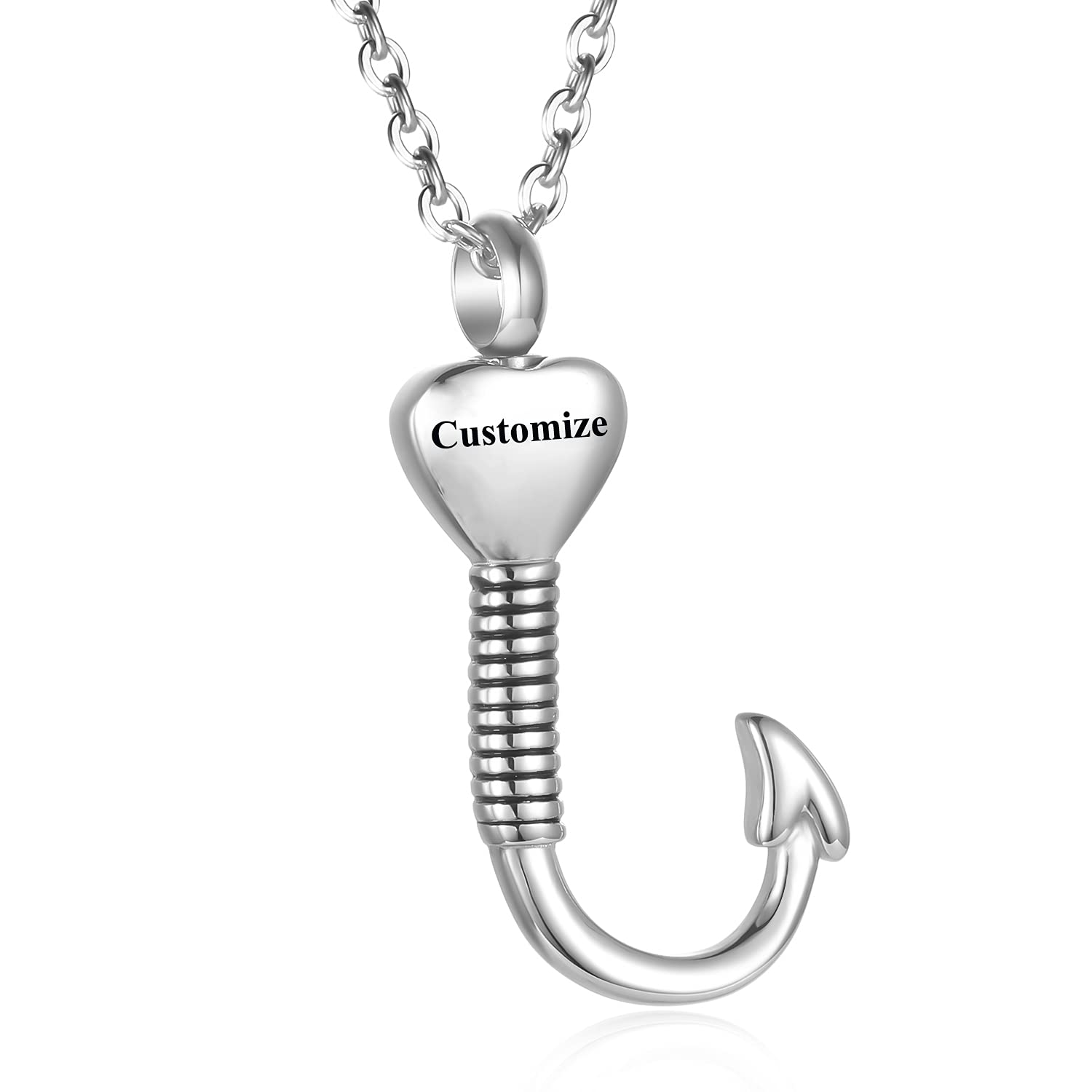316L Stainless Steel Fish Hook Memorial Pendant - Cremation Jewelry for Ashes Keepsake - Unisex Outdoor Memorial Gift