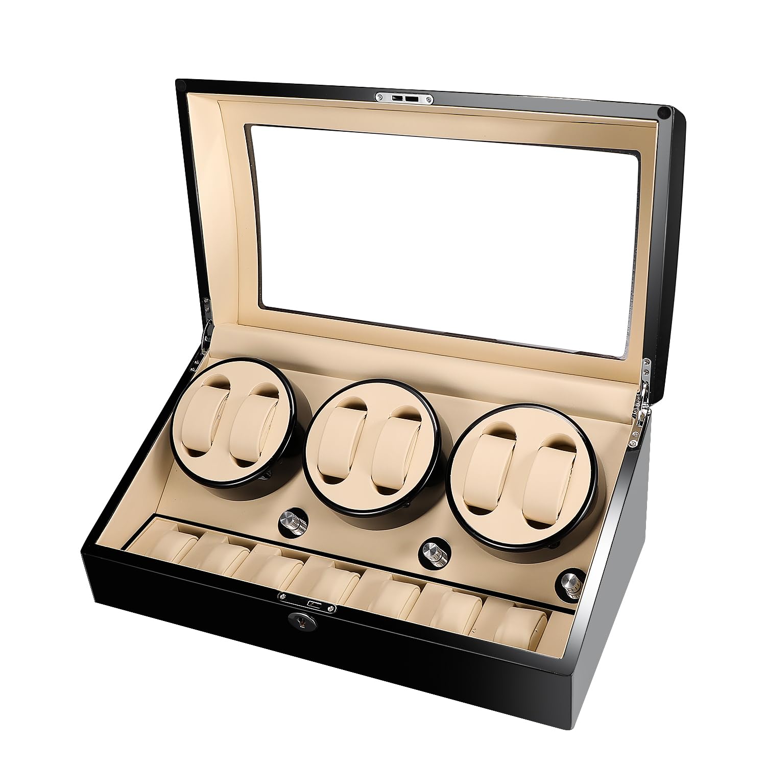 6 Automatic Watch Winder Box with 7 Extra Storage Slots - Quiet Mabuchi Motor - Large Capacity Watch Case for Men & Women - Perfect for Watch Collections, Travel & Display