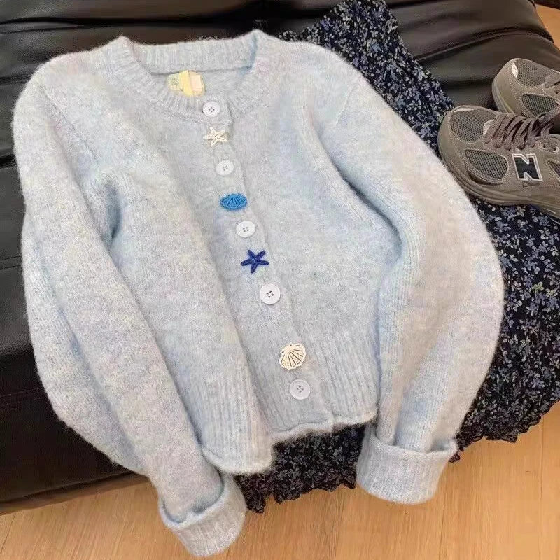 Stylish Round Neck Long Sleeve Button-Up Sweater for Women - Cozy Fall & Winter Fashion - Perfect for Office, Dating & Casual Outings