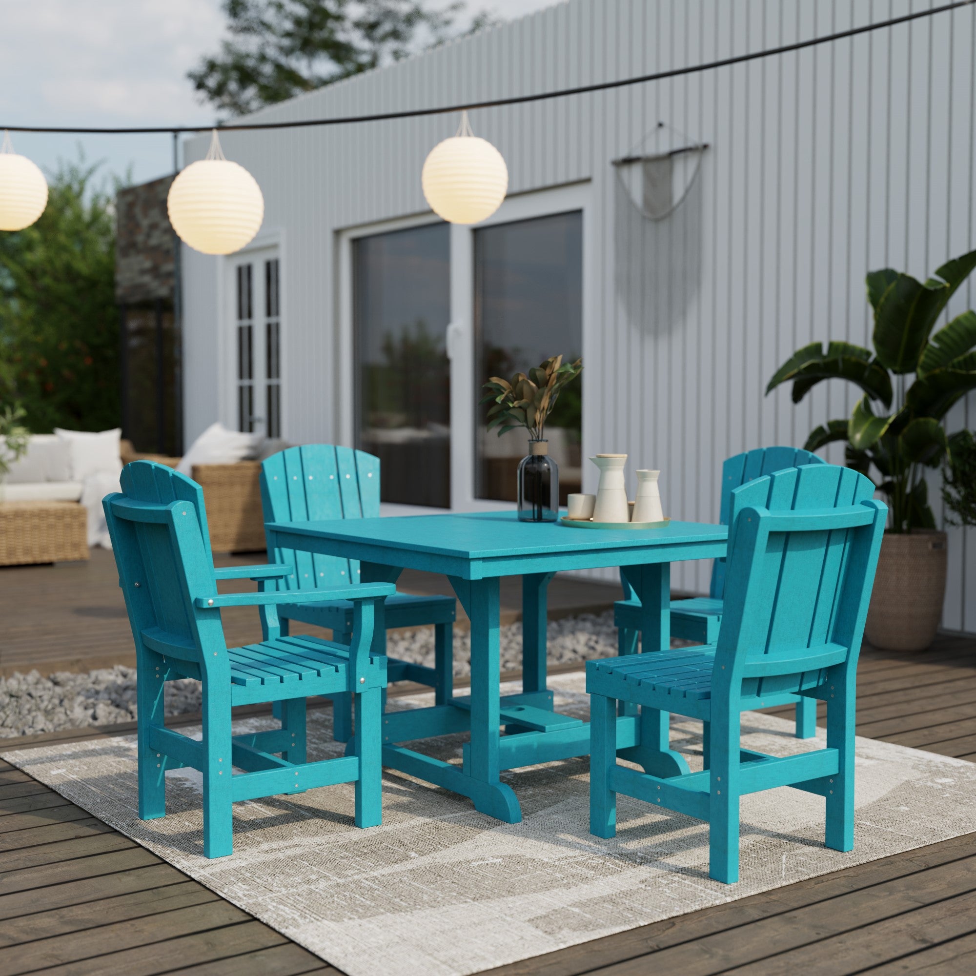 Heritage 5-Piece 44x44 Inch Square Outdoor Dining Set with Cushions - Perfect for Patio, Garden, and Backyard Entertaining