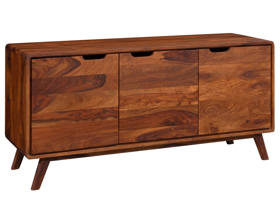 Gfine Solid Sheesham Wood Sideboard with 3 Doors - 130x40x76cm - Elegant Storage Cabinet for Living Room, Dining Room & Entryway