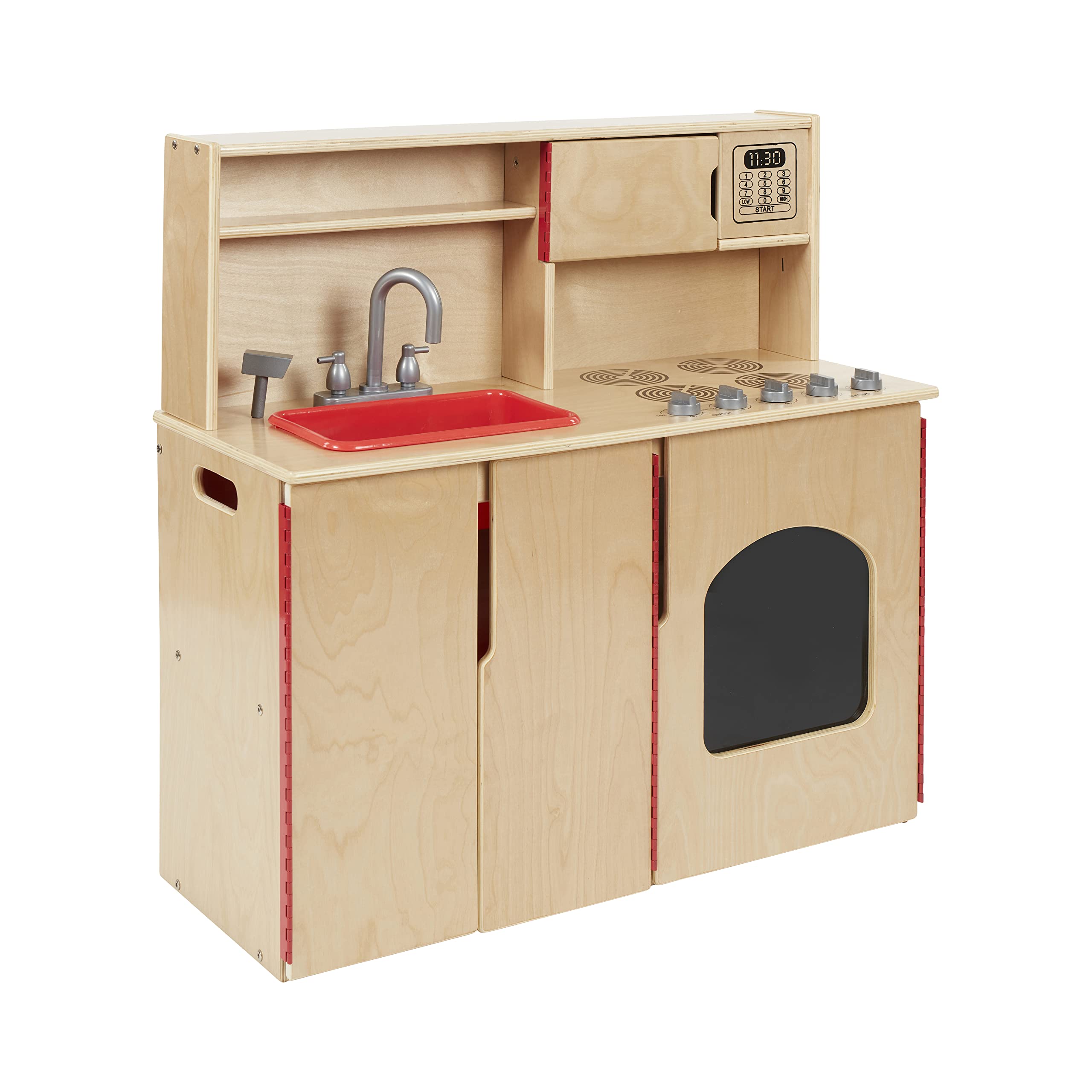 ECR4Kids 4-in-1 Wooden Play Kitchen Set with Sink, Stove, Oven & Microwave - Pretend Cooking Toy with Storage for Kids - Perfect for Preschool Learning & Imaginative Play at Home or Daycare