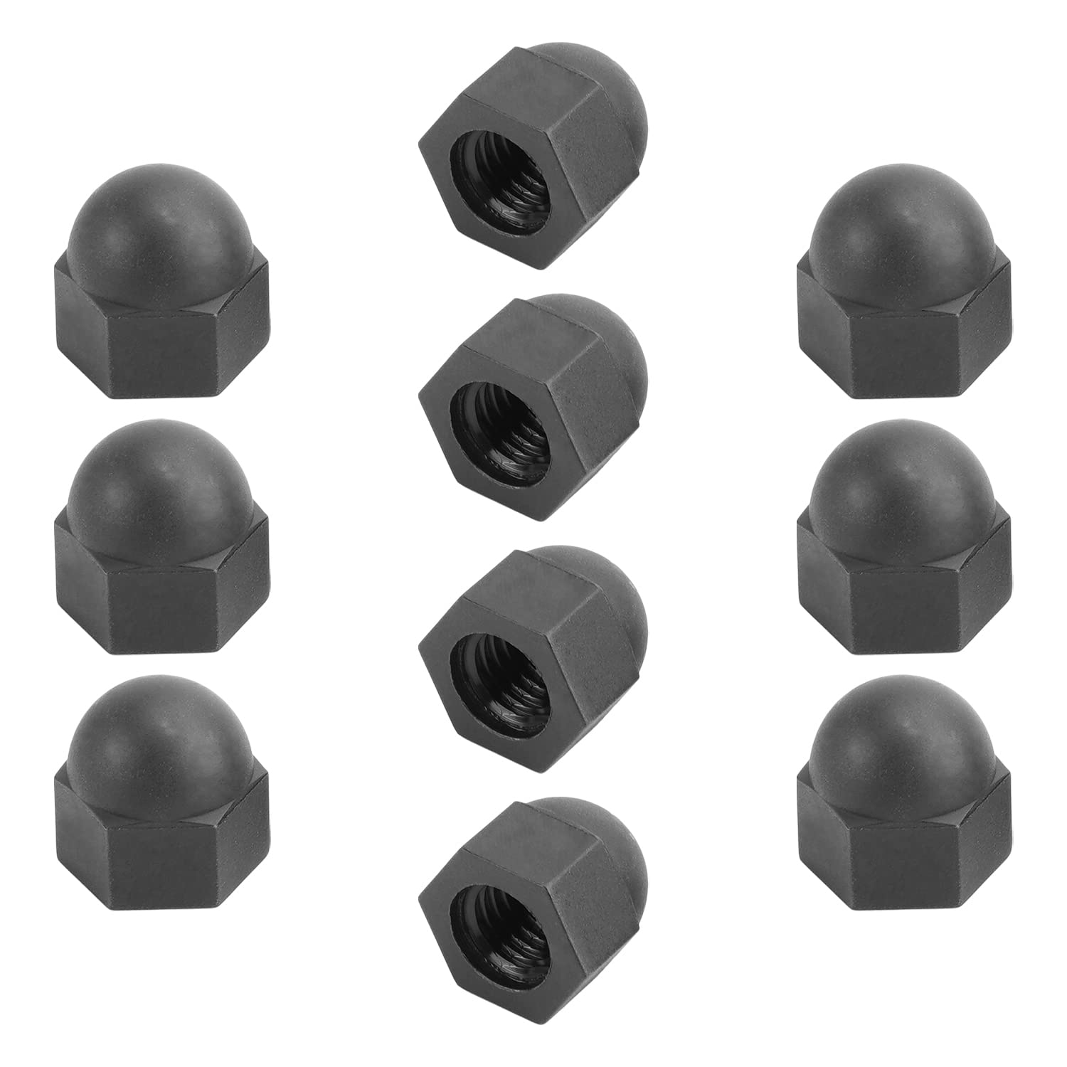MroMax M8 Nylon Hex Cap Nuts - Decorative Black Crown Locknuts (10Pcs) for Furniture & DIY Projects