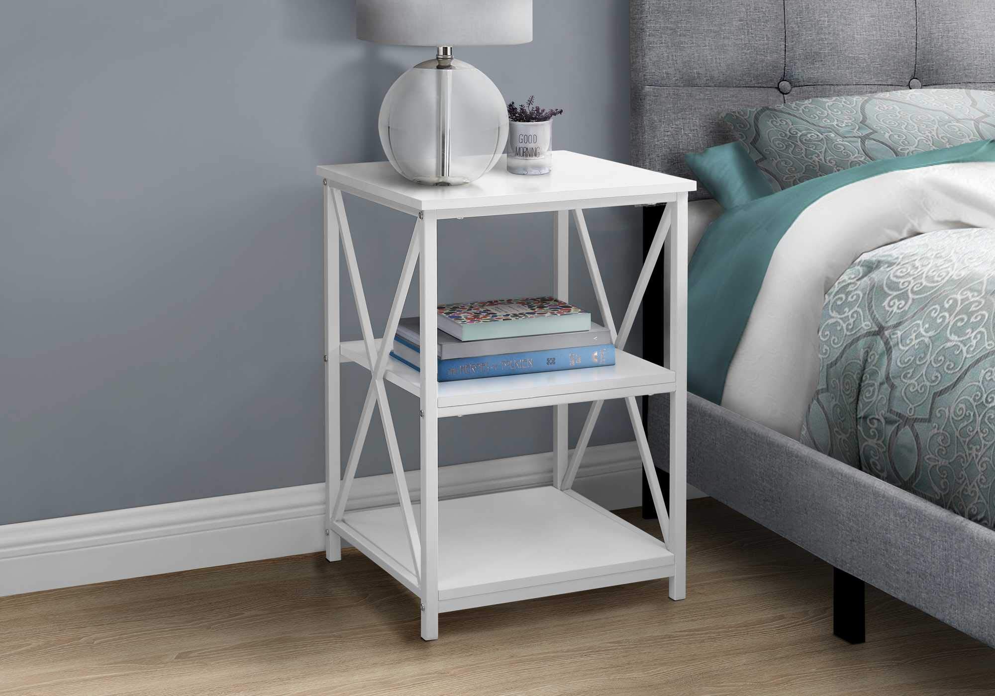 HomeRoots 26 Inch Rectangular White Metal Accent Table - Modern Side Table for Living Room, Bedroom & Office Decor