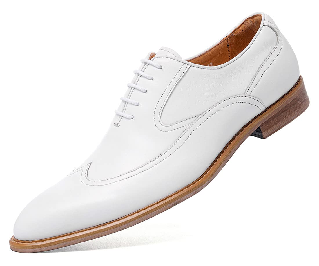 Men's Formal Leather Wingtip Oxford Dress Shoes - White | Classic Business & Wedding Attire for Professional & Special Occasions