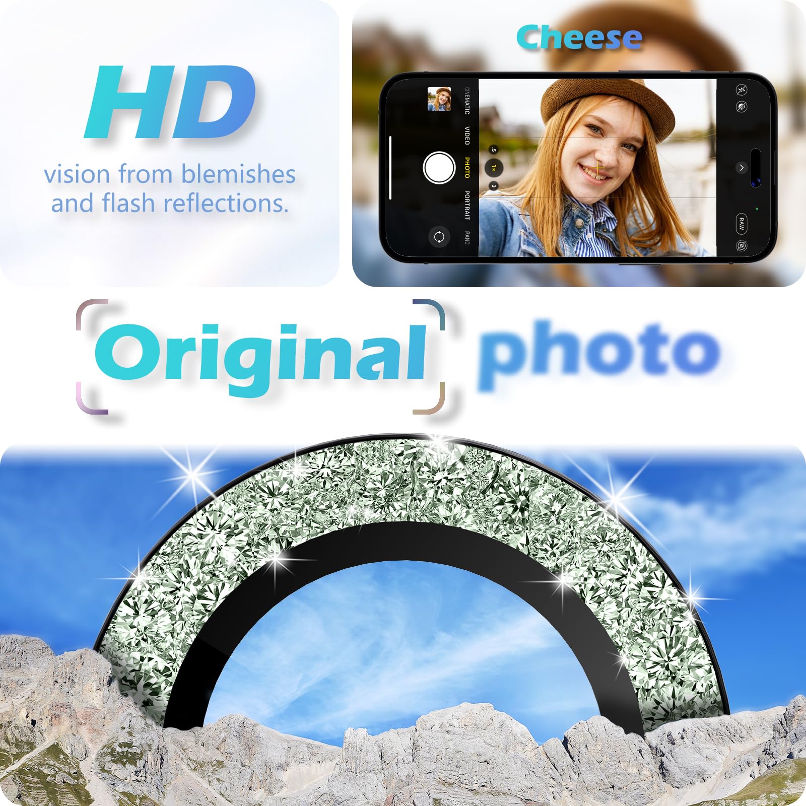 **iMLuckies iPhone 15 & iPhone 15 Plus Camera Lens Protector - HD Clear Bling Aluminum Alloy Ring, 9H Tempered Glass Back Screen Protector (Glitter Green) - Perfect for Photography, Travel & Everyday Protection**