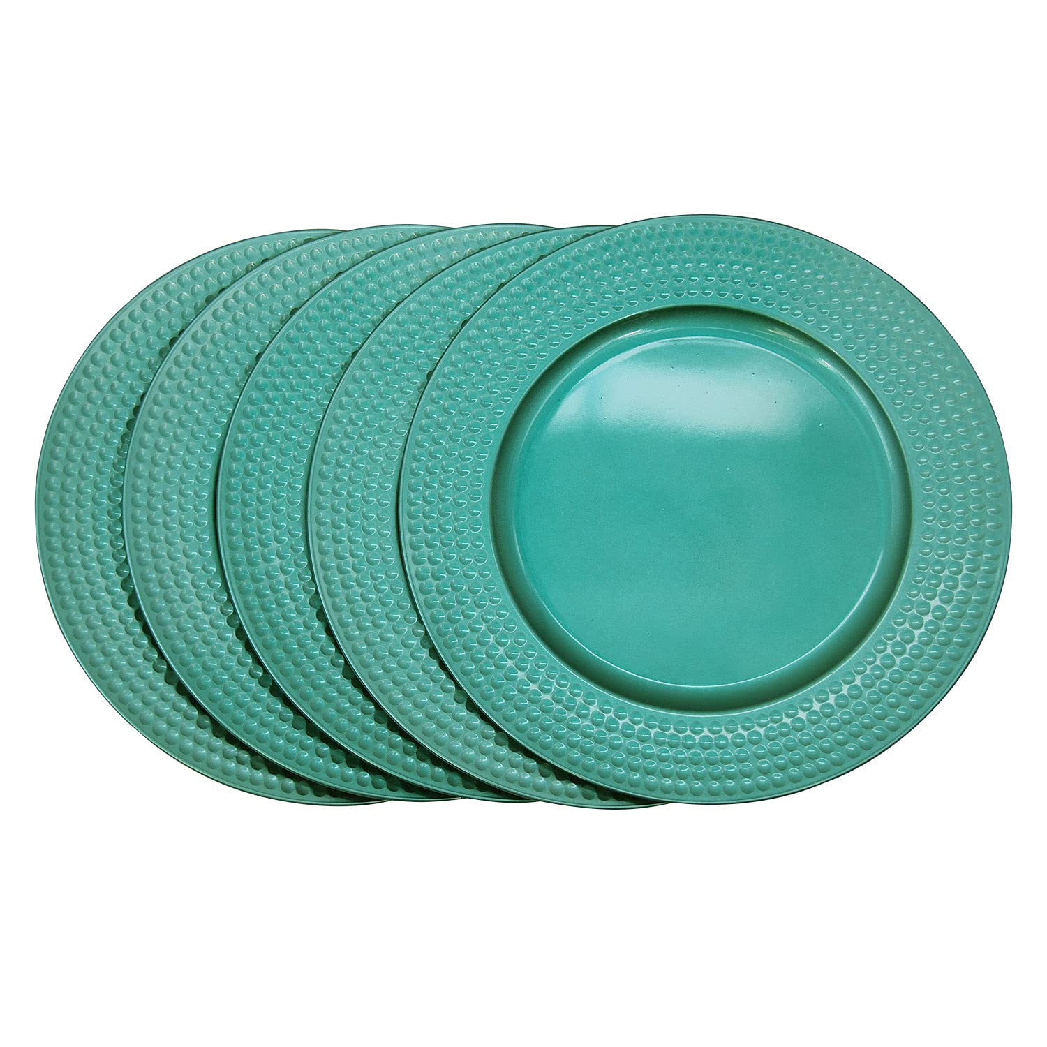 WELMATCH 12-Pack 13-Inch Round Aqua Plastic Hammer Edge Charger Plates - Elegant Wedding & Party Tableware Decorations for Bridal Showers, Banquets, and Special Events (Blue, 12 Count)