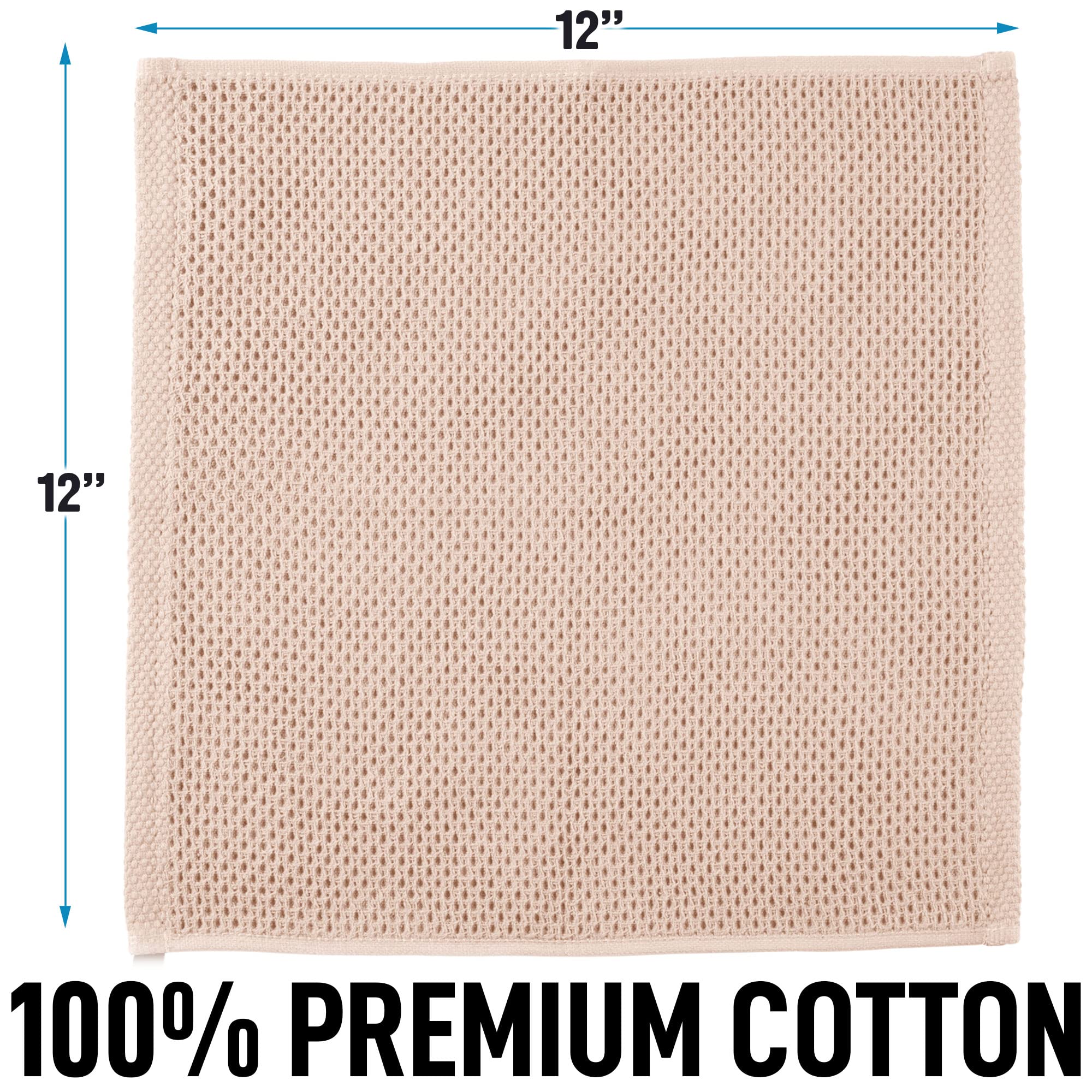 Zulay 3-Pack Cotton Waffle Weave Kitchen Towels - Super Absorbent for Dishes & Cleaning (Beige) - Perfect for Home & Commercial Use
