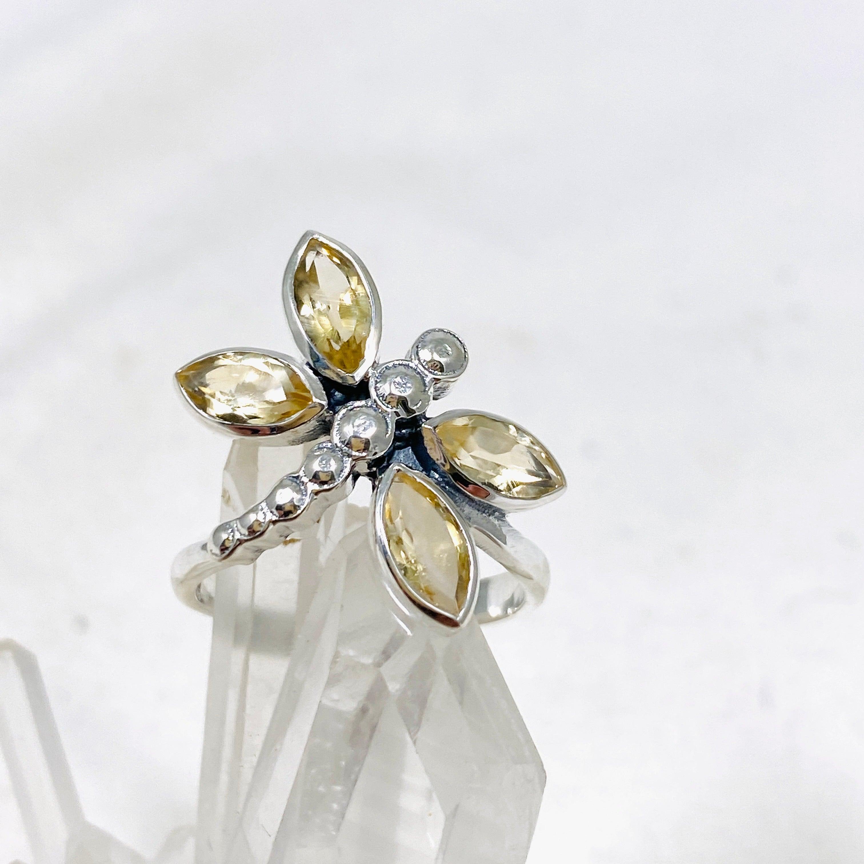 Faceted Citrine Dragonfly Ring R3887 - Elegant Jewelry for Women, Perfect for Parties, Weddings & Everyday Wear