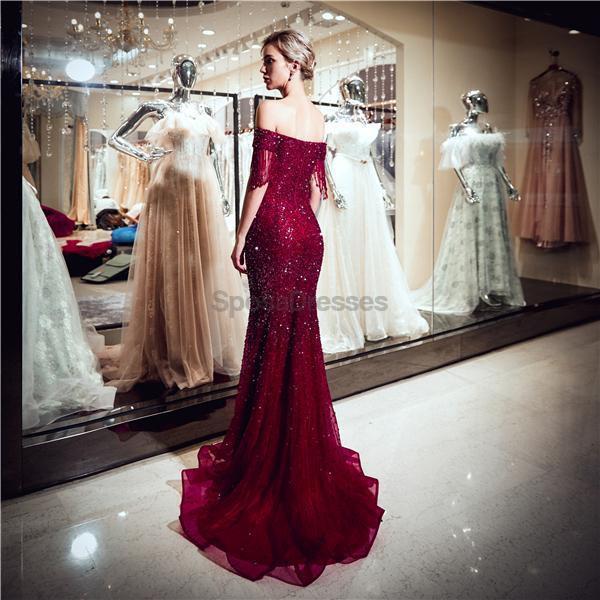 Elegant Off Shoulder Dark Red Beaded Mermaid Prom Dress for Evening Parties & Special Occasions - Perfect for Homecoming, Prom Night & Formal Events (Style 12064)