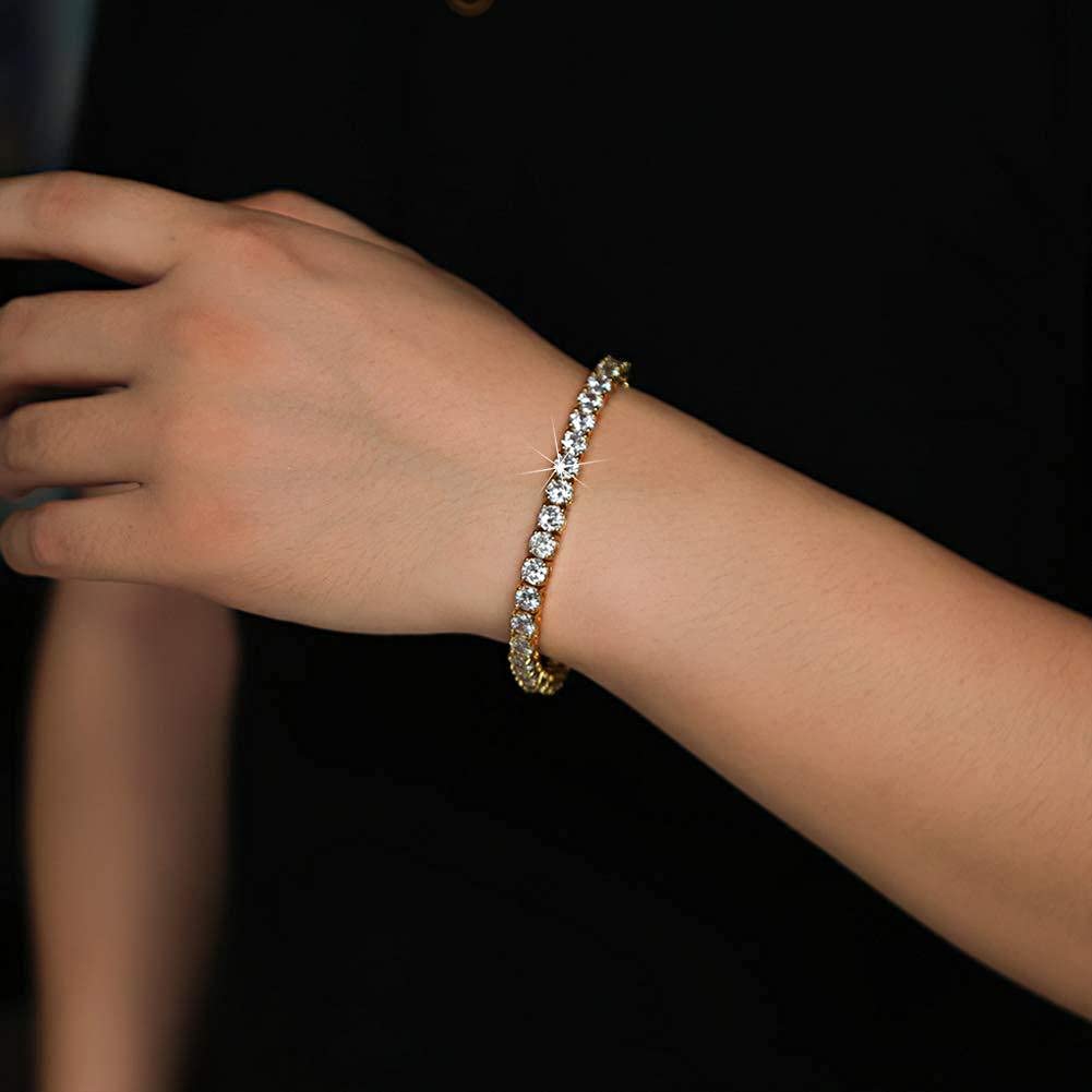 Gemsme 18K Yellow Gold Plated Cubic Zirconia Tennis Bracelet for Men & Women - 4.0mm Round CZ Stones, Adjustable 6-9 Inch - Perfect for Weddings, Anniversaries & Formal Events