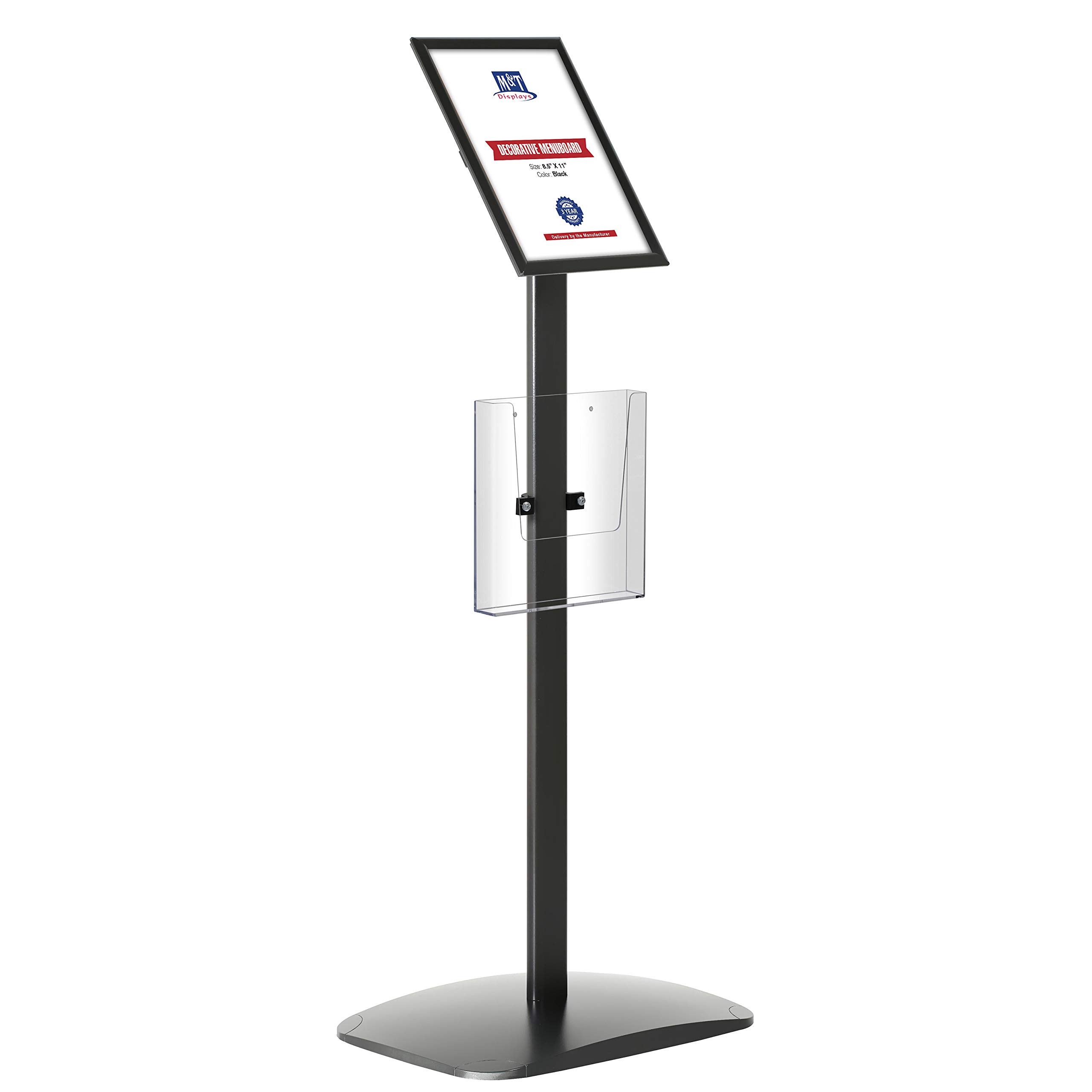 Black Aluminum Floor Standing Sign Holder - 8.5x11 Inch Front Loading Brochure Display for Posters & Advertisements | Easy Open Pedestal for Retail Stores, Restaurants & Trade Shows
