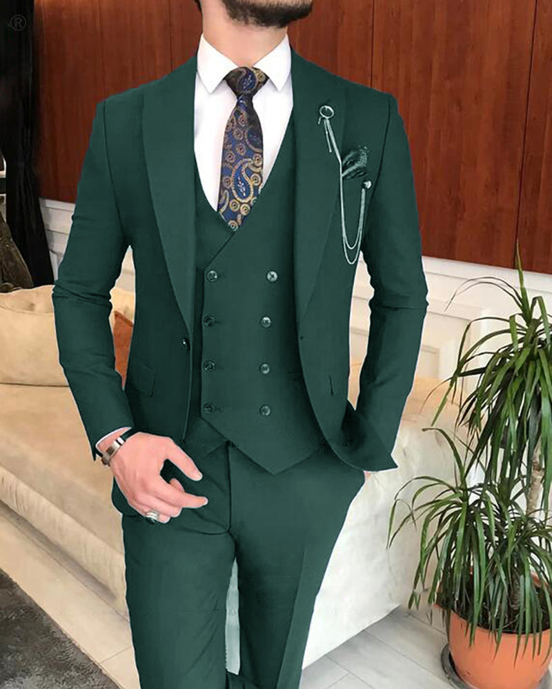 Custom Tailored 3-Piece Peak Lapel Wedding Suit Set for Groomsmen - Navy Blue Jacket, Vest & Pants (CB1226) | Perfect for Formal Weddings, Prom & Special Occasions