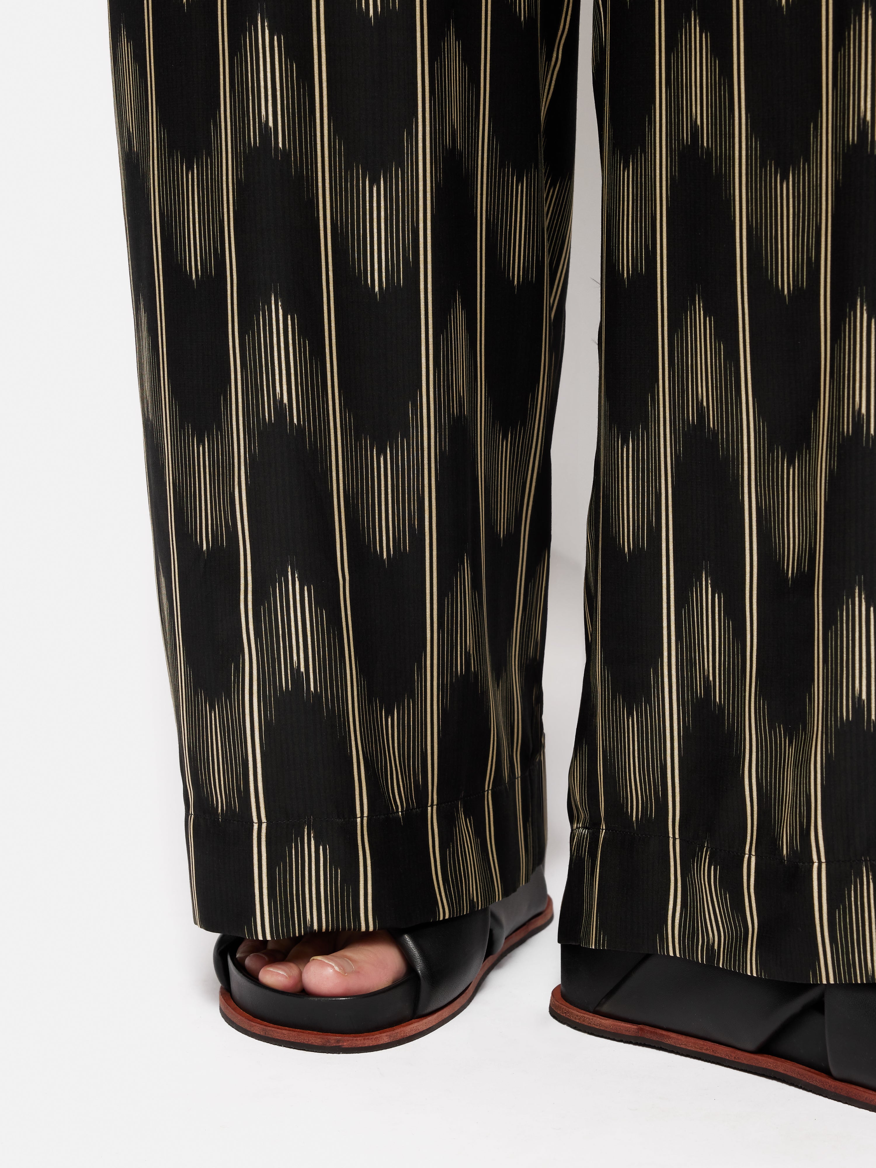 Premium Silk Blend Ikat Stripe Pants for Women - Elegant Black Trousers for Office, Travel & Casual Wear