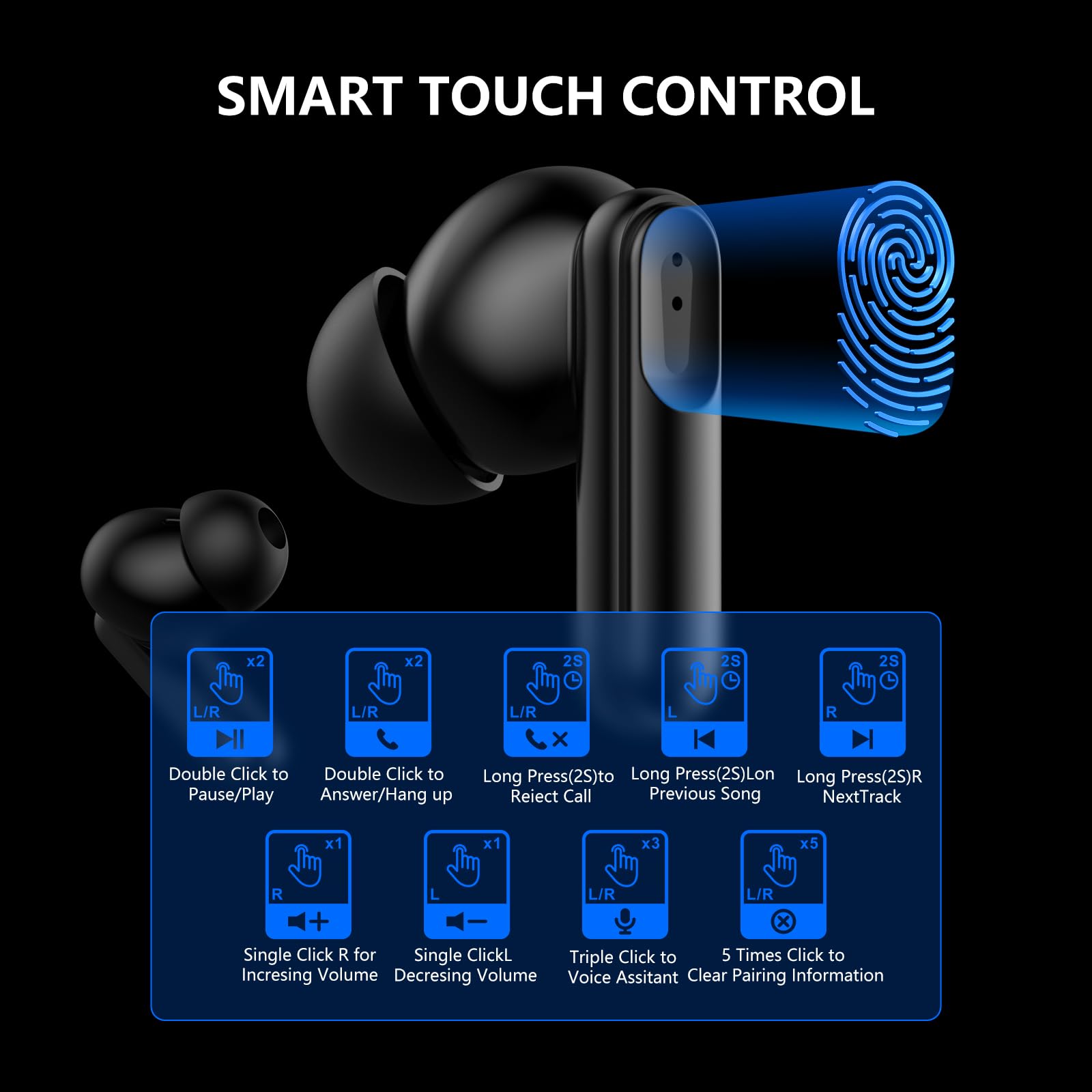 2025 Wireless Bluetooth 5.4 Earbuds with 42H Playtime & Charging Case, IPX6 Waterproof Stereo Earphones for iPhone Android Laptop - Perfect for Sports, Workout, Running & Gym (Black)