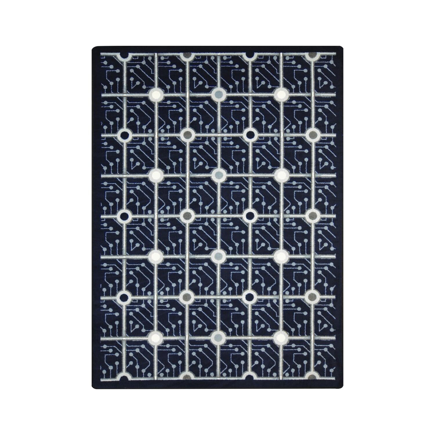 Joy Carpets Kaleidoscope Electrode Whimsical Non-Slip Area Rugs - Navy Blue Kids Playroom & Nursery Rug - Soft & Durable for Bedroom, Living Room Decor