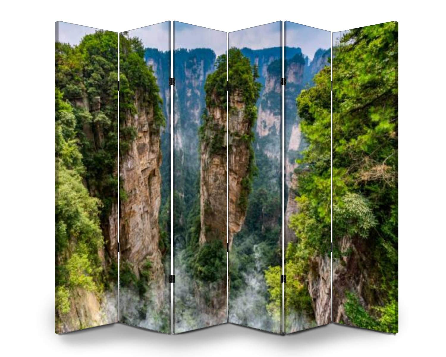 APED DECOR 6-Panel Wooden Room Divider with Canvas Privacy Screen - Chinese Hallelujah Mountain Design, Folding Partition for Home & Office - Perfect for Bedroom Privacy, Living Room Decor, and Indoor Space Division