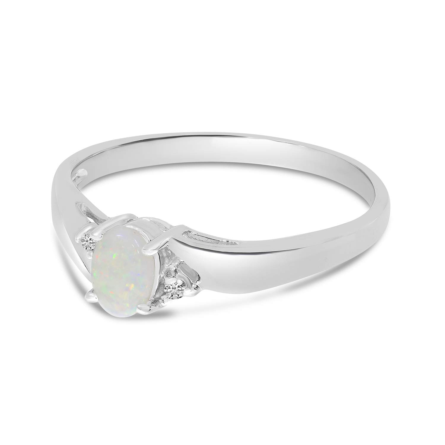 10K White Gold Oval Opal and Diamond Ring for Women – Elegant Vintage Style Jewelry for Engagement, Wedding, Anniversary & Special Occasions