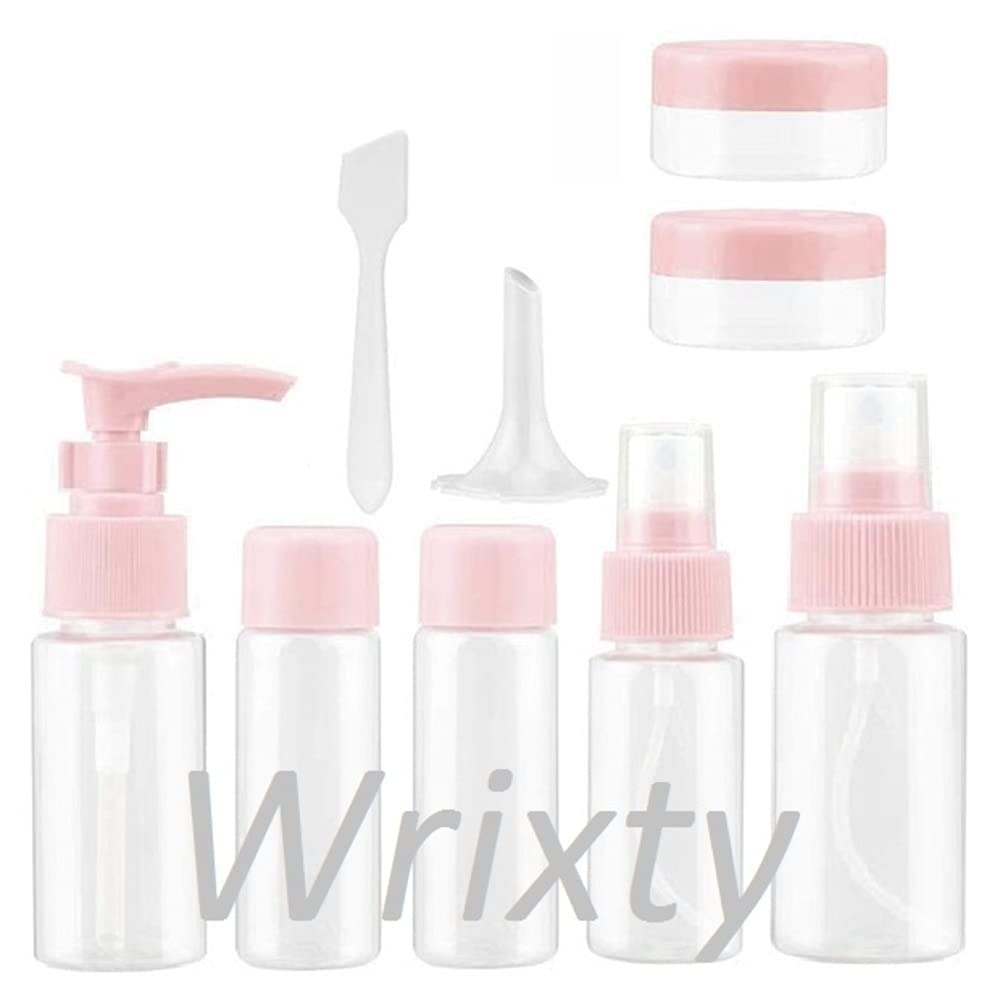 Wrixty 9-Piece Multi-Purpose Refillable Travel Bottles Set - Clear Plastic Cosmetic Containers for Toiletries, Liquids & Sprays (Multi Color) | Perfect for Air Travel, Gym, Camping & Home Organization