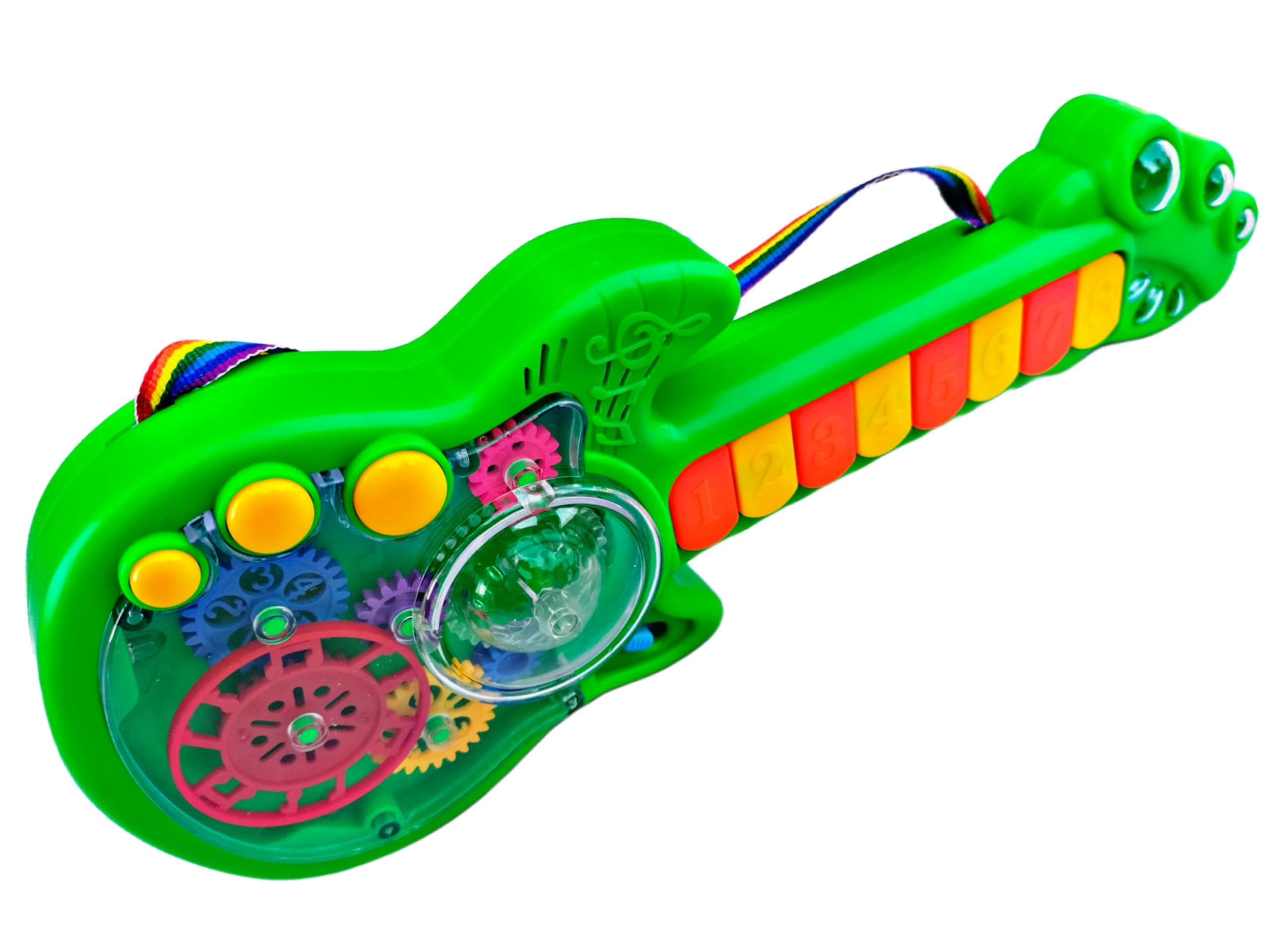 Ruhani Kids Musical Guitar Toy with Rotating Gears, Flashing Lights & Piano Sounds - Multi-Color Educational Instrument for Toddlers | Perfect for Birthday Gifts, Early Learning & Pretend Play