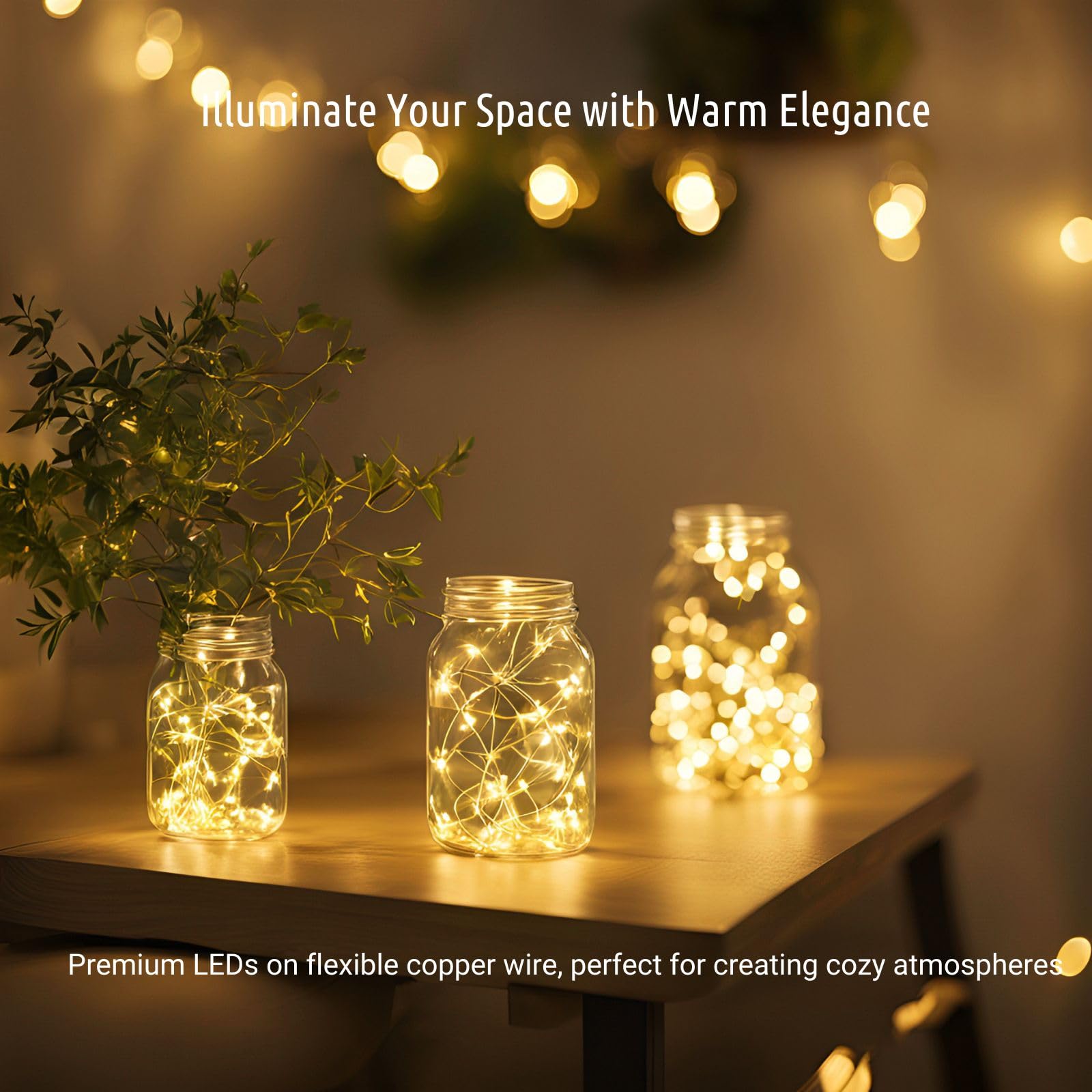 Koopower 2X 50 LEDs Battery Operated Fairy Lights - 16ft Waterproof Copper Wire String Lights with 8 Lighting Modes (Warm White) - Perfect for Outdoor Decor, Garden, Wedding, Party & Christmas Tree Lighting