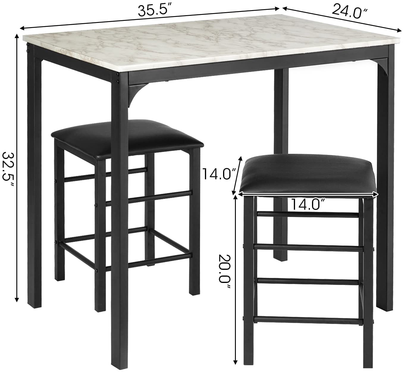 FANTASK 3-Piece Counter Height Dining Table Set for 2 - Small Kitchen Table with 2 Faux Leather Backless Stools, Space-Saving Breakfast Nook Set for Apartments, Kitchens, Bars & Small Spaces (White) | Perfect for Studio Apartments, Tiny Homes & Compact Dining Areas