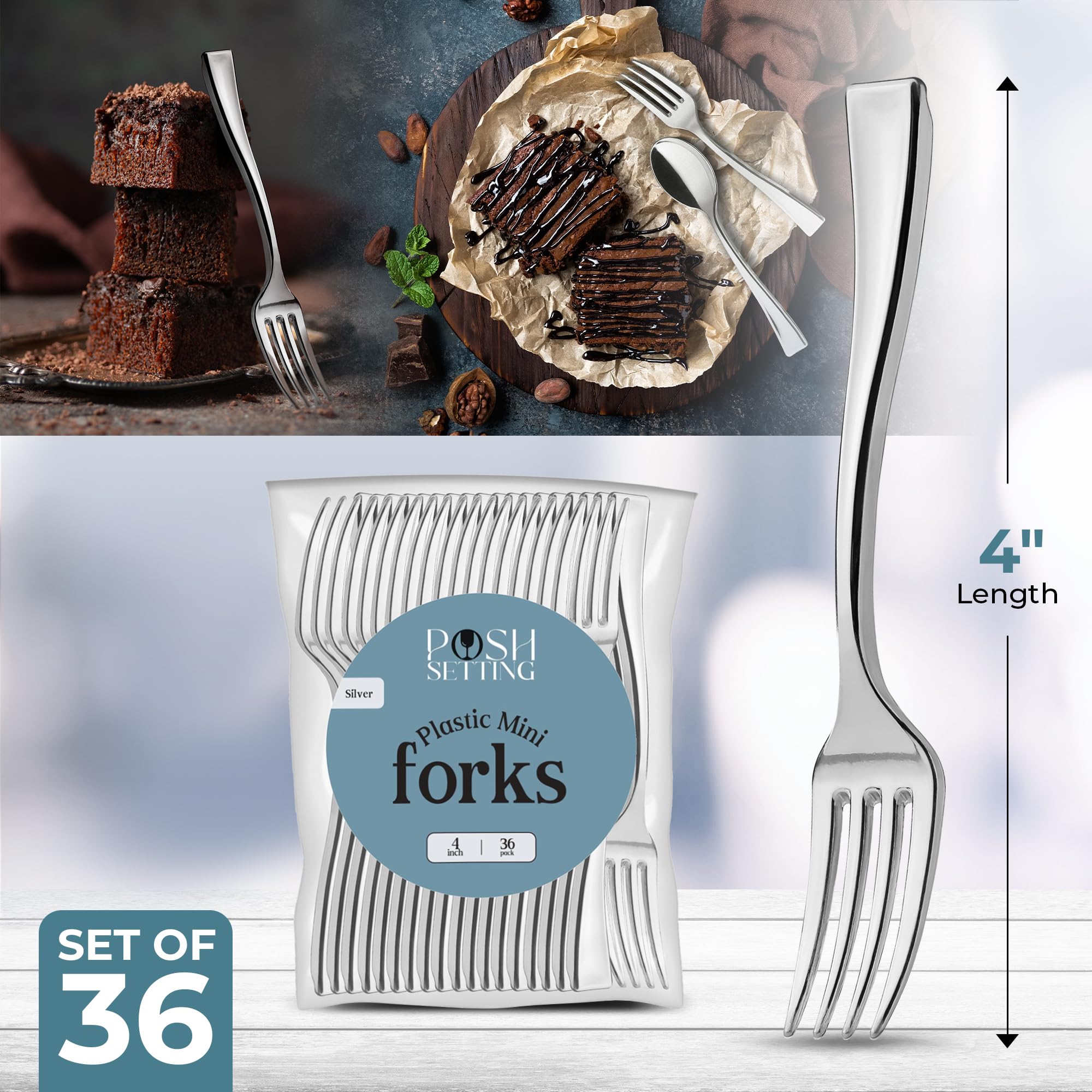 Silver Mini Disposable Forks 4 Inch - Elegant Small Appetizer Forks (36 Pack) - Perfect for Parties, Weddings & Catering Events