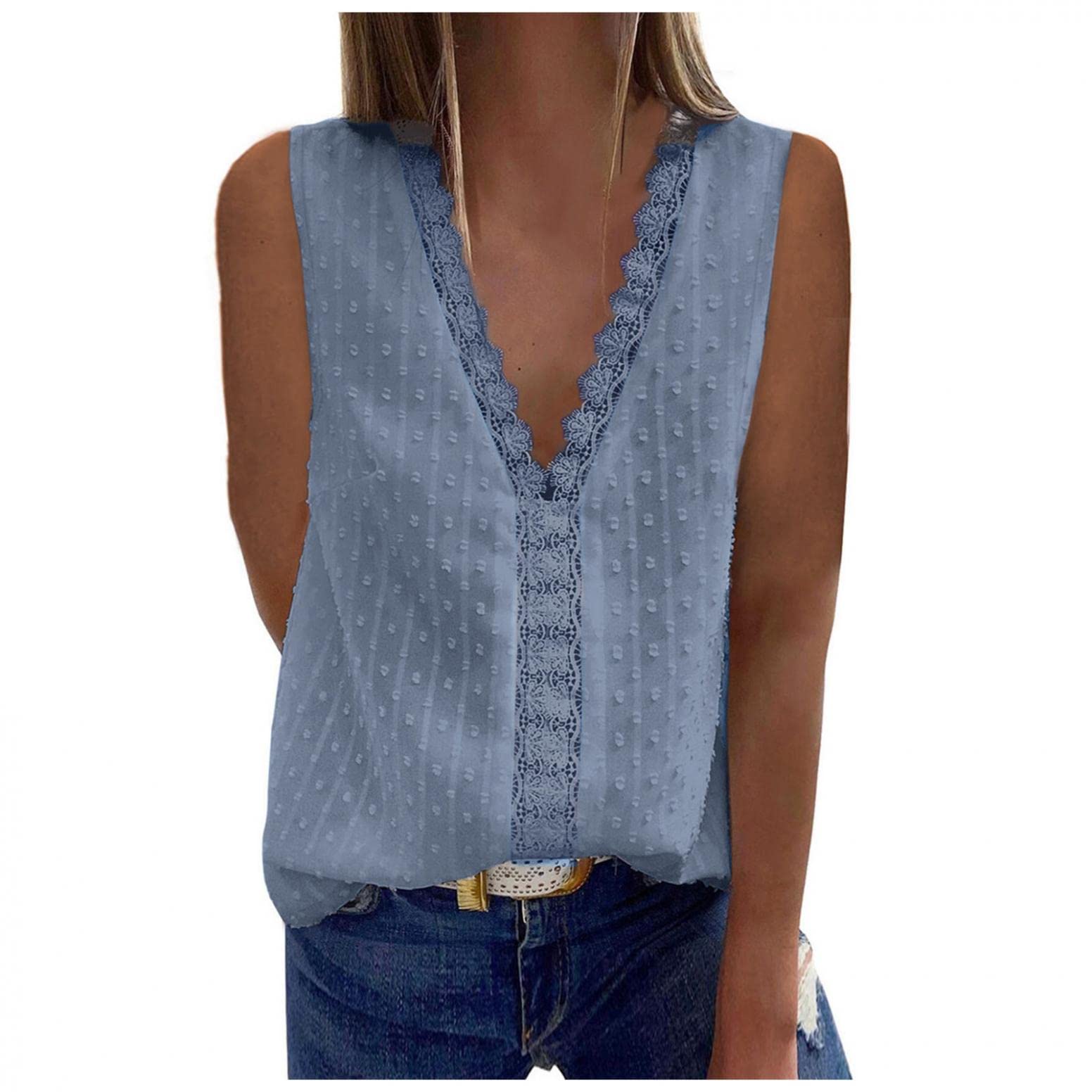 Trendy Women's Lace Trim Sleeveless Cami Tank Tops - Summer Blouses & Workout Shirts for Casual Wear, Office, and Gym
