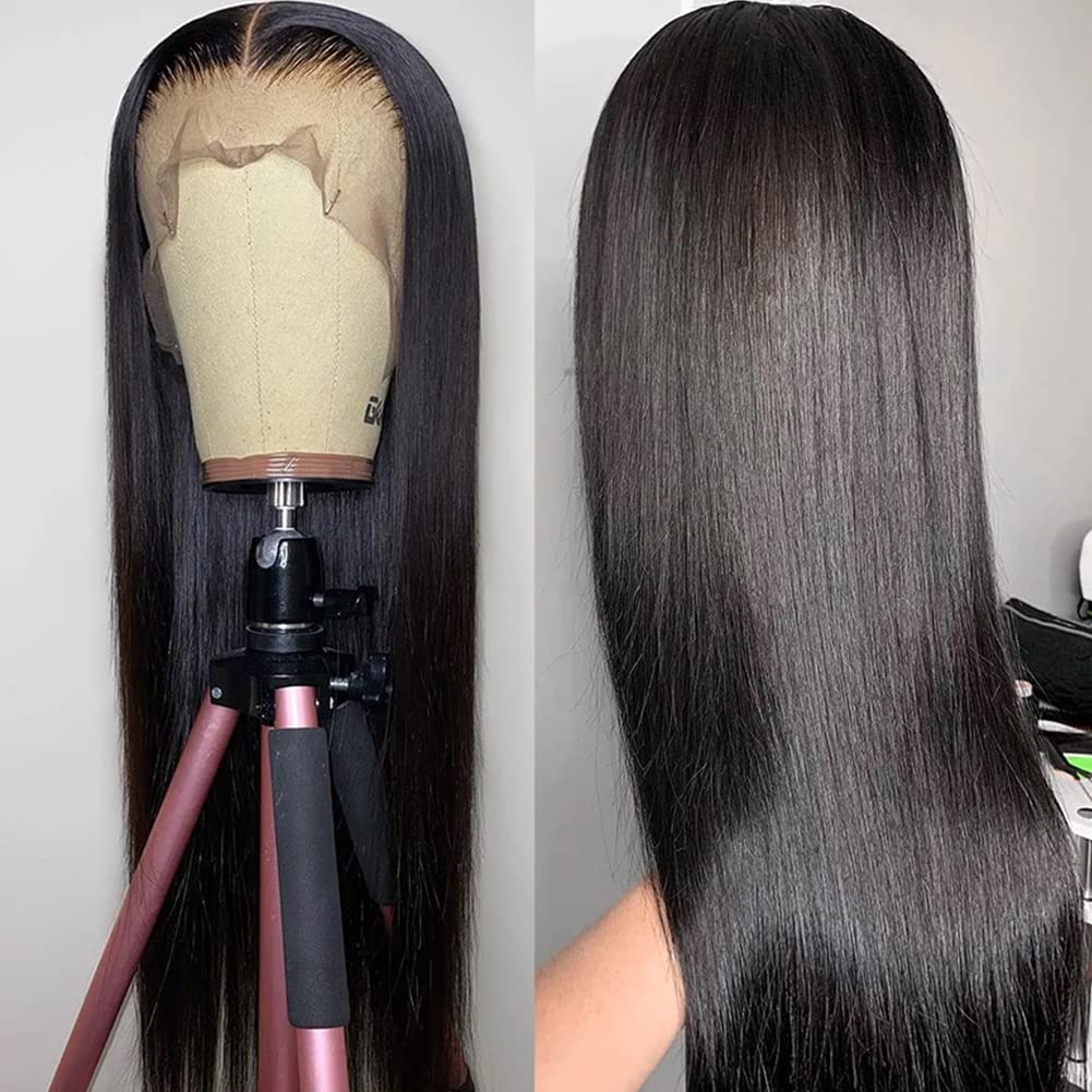 13x4 HD Transparent Straight Lace Front Wigs Human Hair - Pre Plucked Hairline, Glueless 180% Density with Baby Hair - Natural Color 28 Inch for Women | Perfect for Daily Wear, Parties, Weddings & Special Occasions