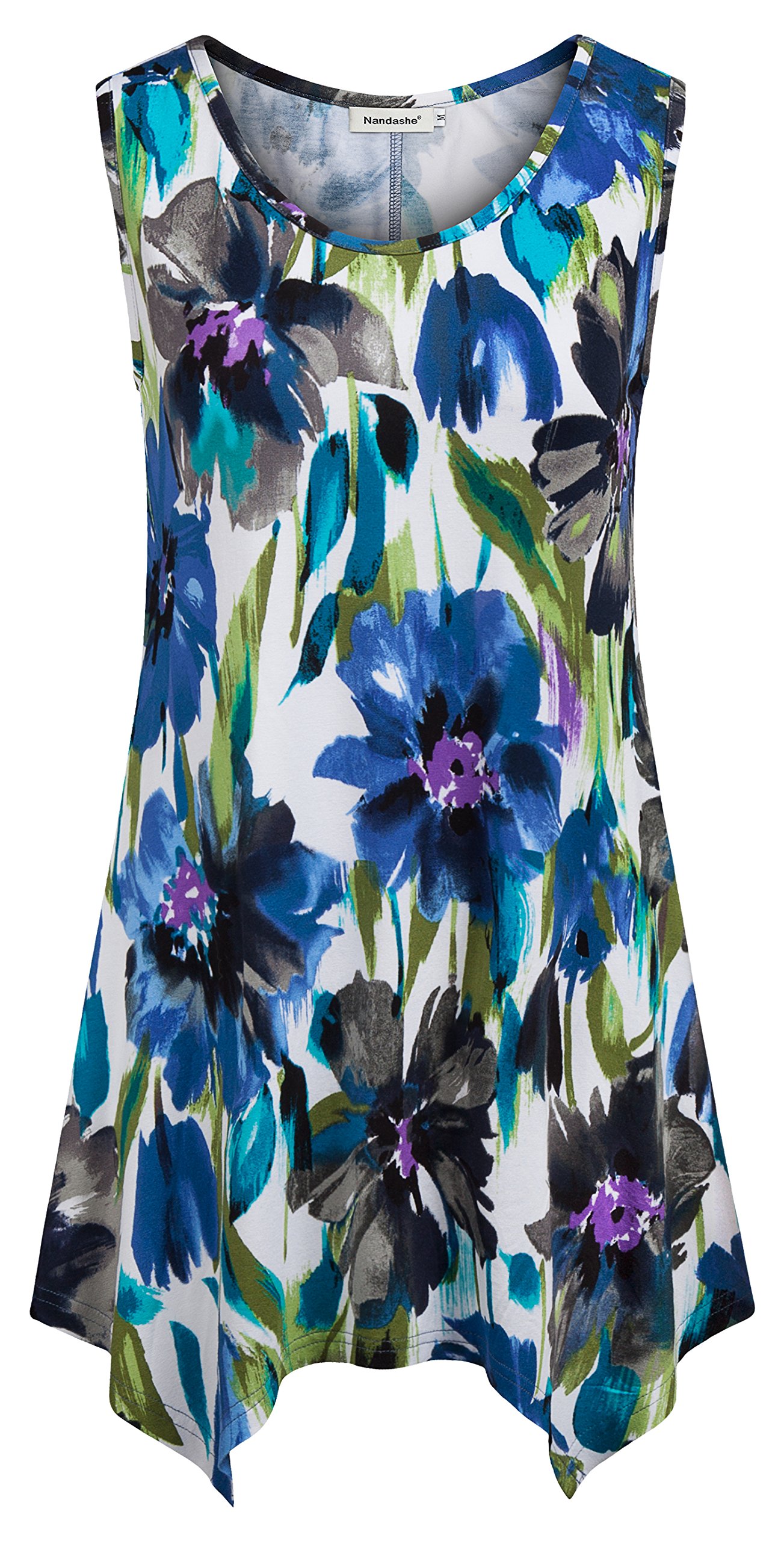 Nandashe Women's Floral Tunic Tank Top - Casual Loose Sleeveless Blouse for Summer | Beach Cover Up, Vacation Outfit, Boho Chic Style