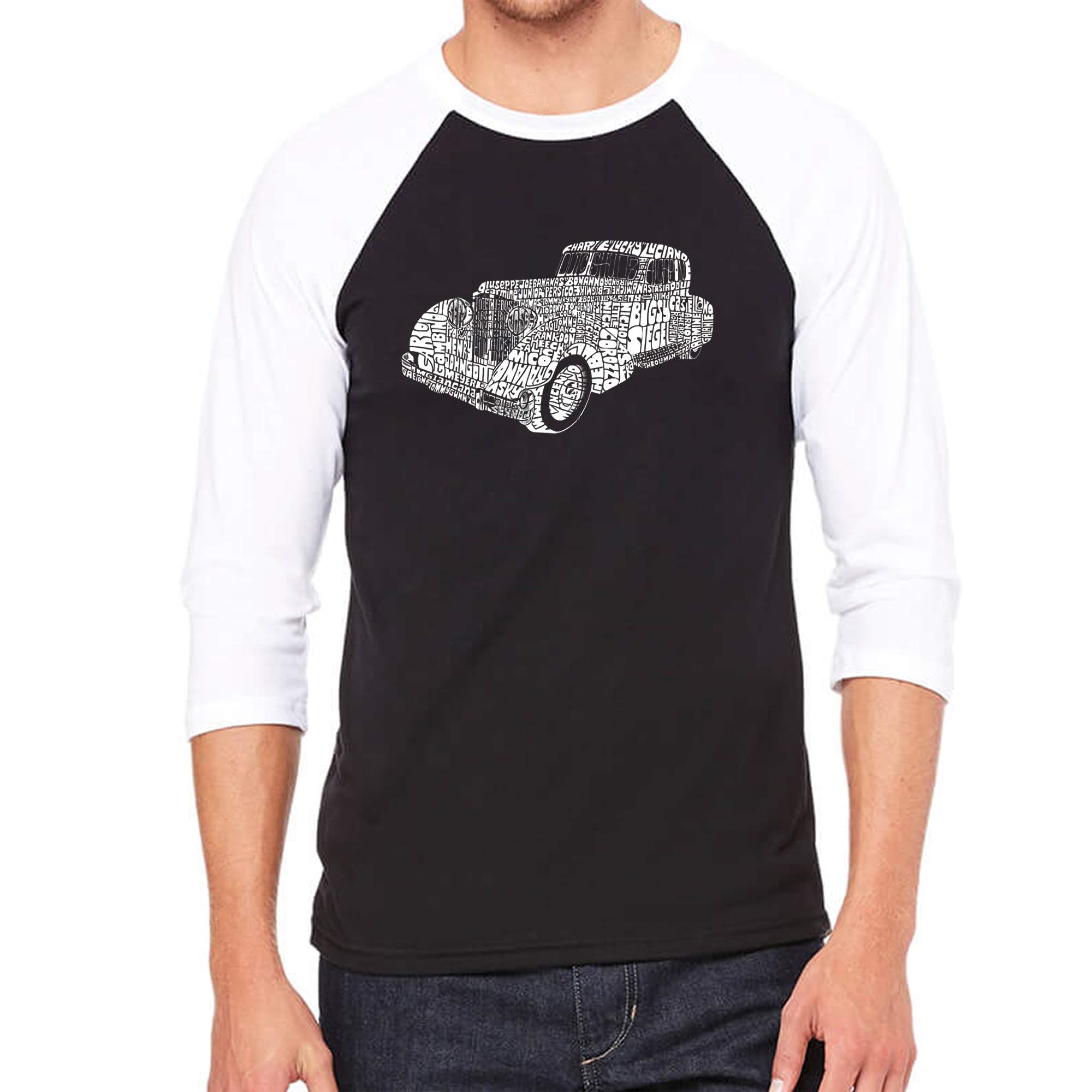 LA POP ART Men's Raglan Baseball Word Art T-Shirt - Vintage Mobster Graphic Tee for Casual Wear & Street Style