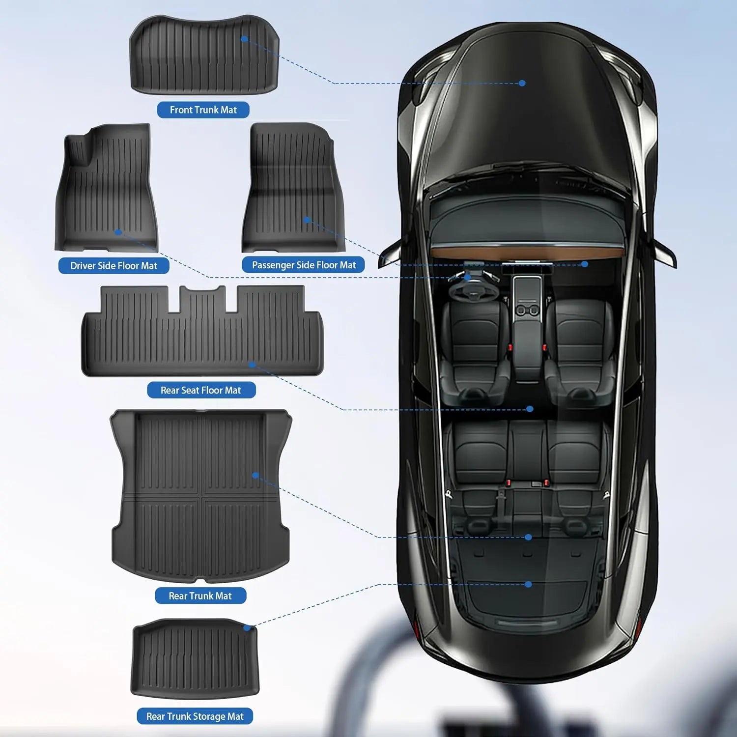 Premium All-Weather TPE Floor Mats for Tesla Model 3 (2021-2023) - 6-Piece Set with Cargo Liner & Trunk Mats - Durable, Non-Slip Car Accessories for Year-Round Protection - Perfect for Daily Commutes, Road Trips & Outdoor Adventures