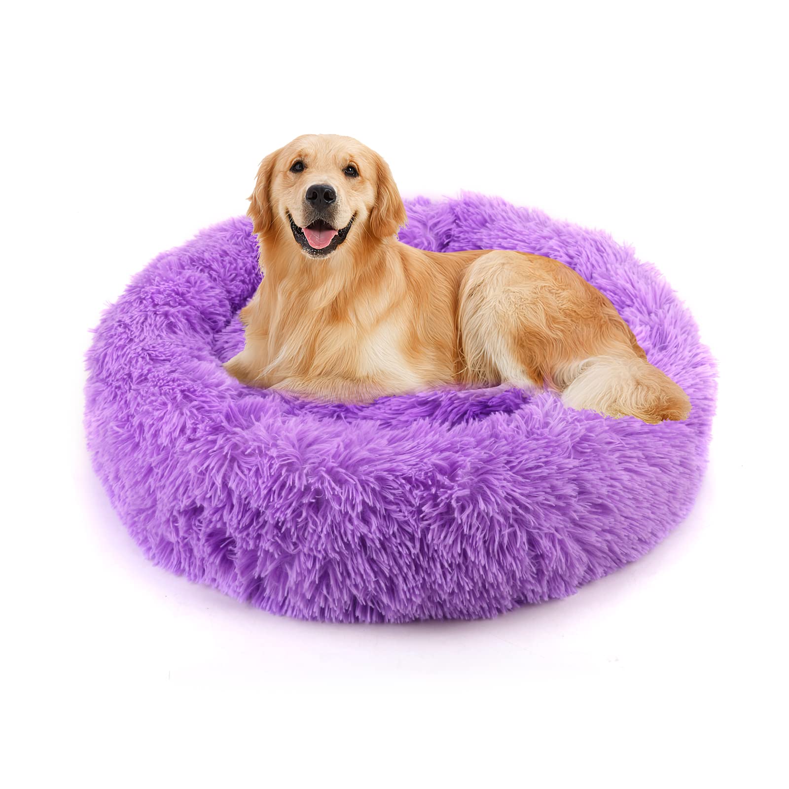 NOYAL Calming Donut Dog Bed - Anti Anxiety Fluffy Pet Bed for Small & Medium Dogs & Cats - Perfect for Anxiety Relief & Cozy Napping at Home