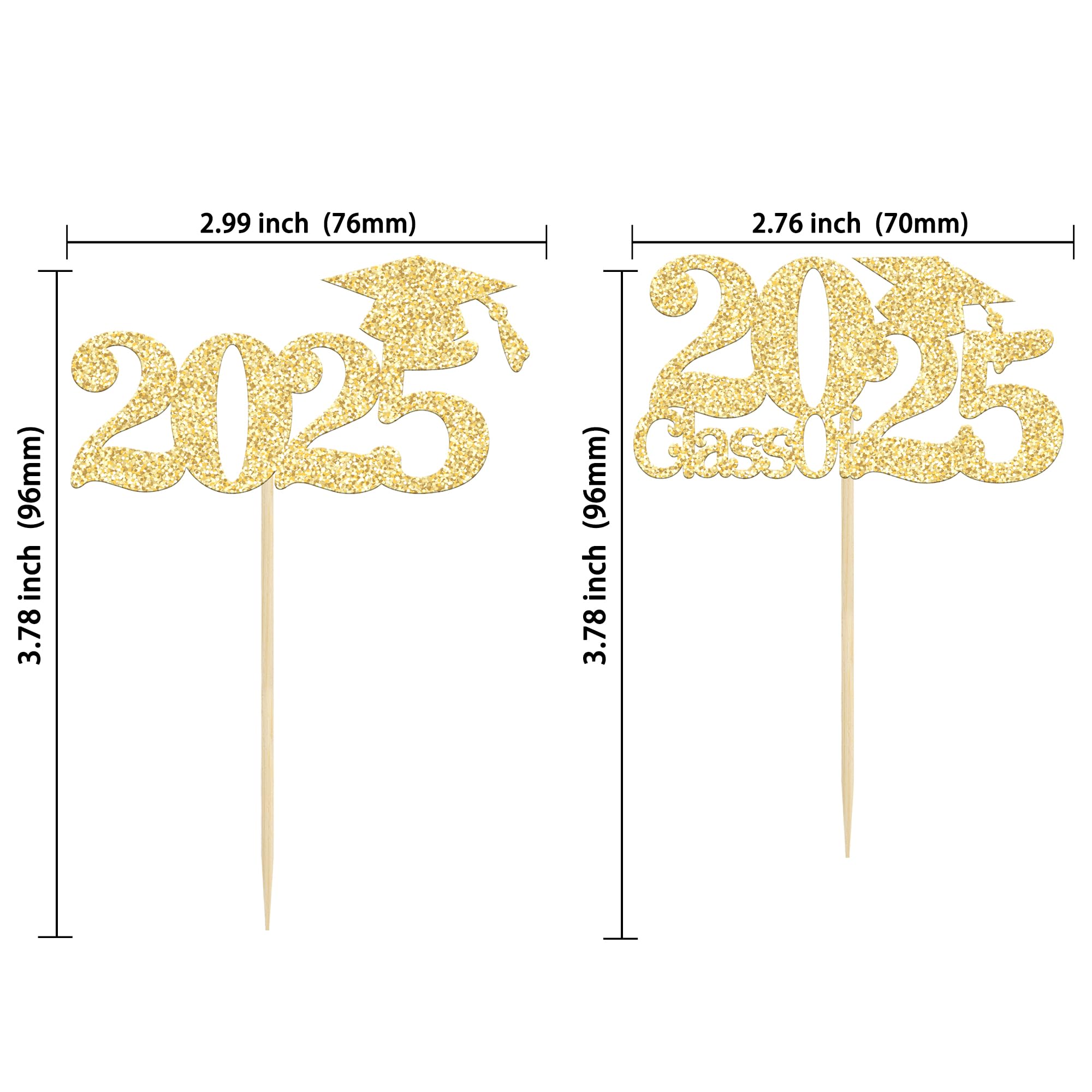 24Pcs Gold Glitter 2025 Graduation Cupcake Toppers - Class of 2025 Cake Decorations for Graduation Party Supplies | Perfect for High School & College Graduation Celebrations, Birthday Cakes, and Dessert Table Decor