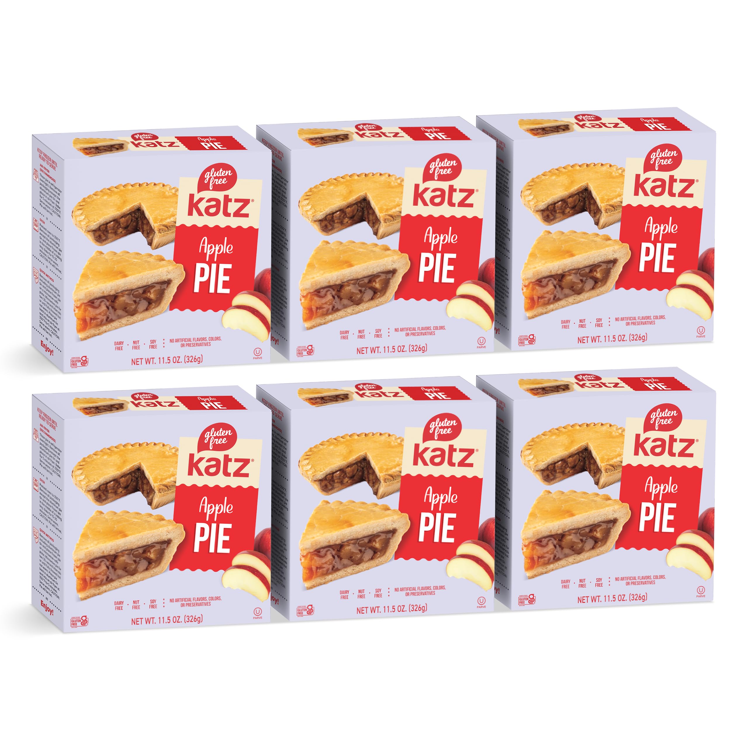 Katz Gluten Free Personal Size Apple Pie - Dairy Free, Nut Free, Soy Free, Kosher Certified (6 Pack, 11.5 oz Each) | Perfect for School Lunches, Office Snacks & Gluten-Free Desserts