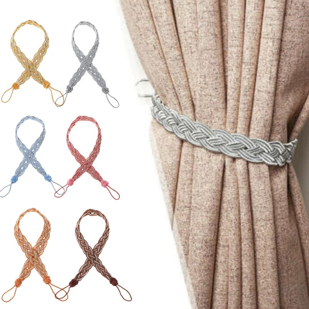 2-Pack Woven Satin Curtain Tie Backs - Elegant Wine Red Window Drapery Holders for Living Room, Bedroom & Home Decor | Durable Fabric Cord Tiebacks for Curtains & Sheers
