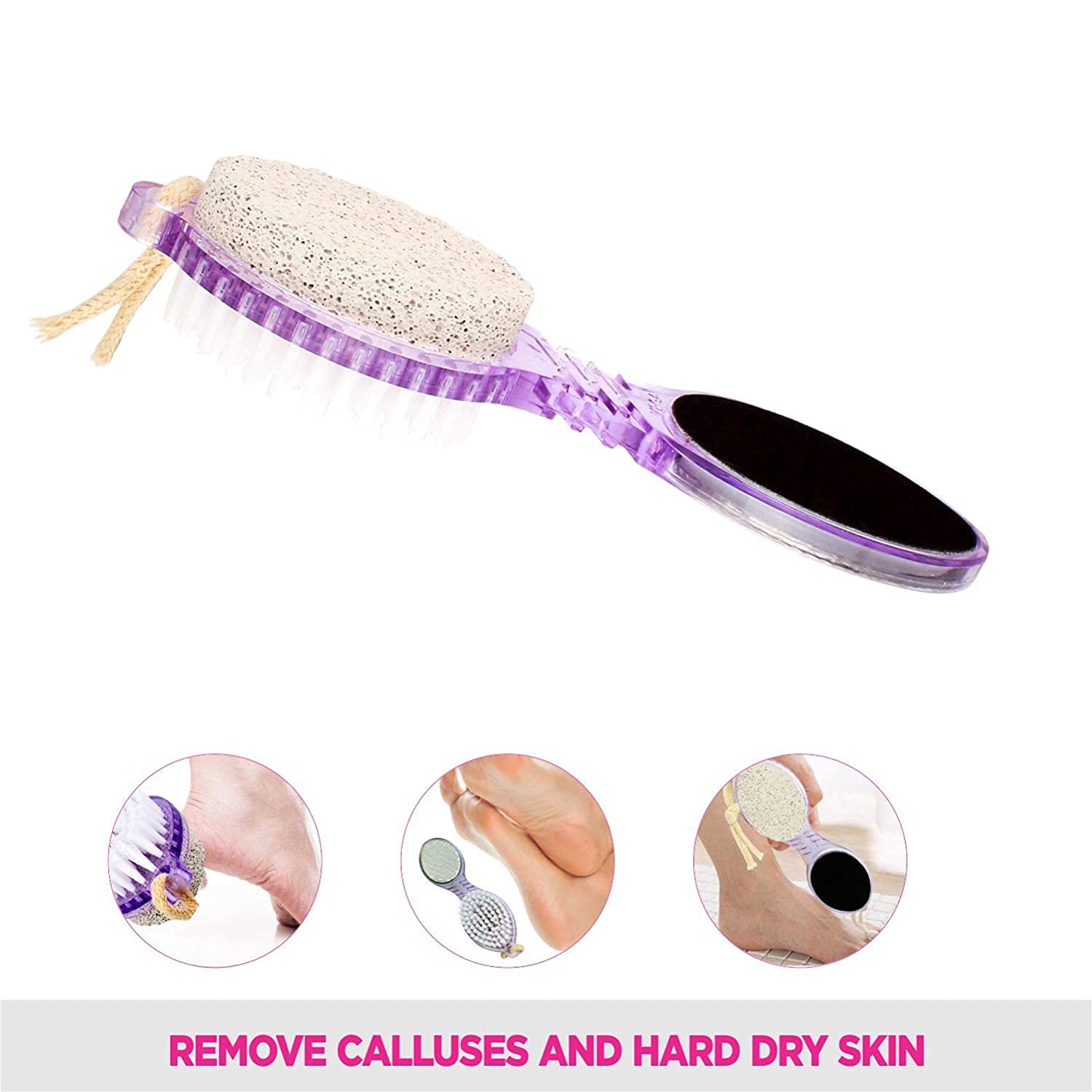 LUXURIA 4-in-1 Foot Care Kit - Pedicure Brush, Pumice Stone, Scrubber & Callus File for Soft Smooth Feet - Perfect for Home Spa, Pedicure & Exfoliation