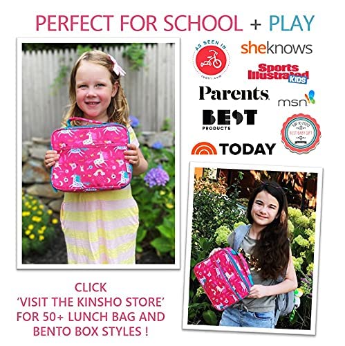 Kinsho Insulated Lunch Bag with Water Bottle & Ice Pack Set - Cute Pink Unicorn Lunch Box for Girls, School, Toddler Daycare - Perfect for Kids Lunches, Snacks & Picnics